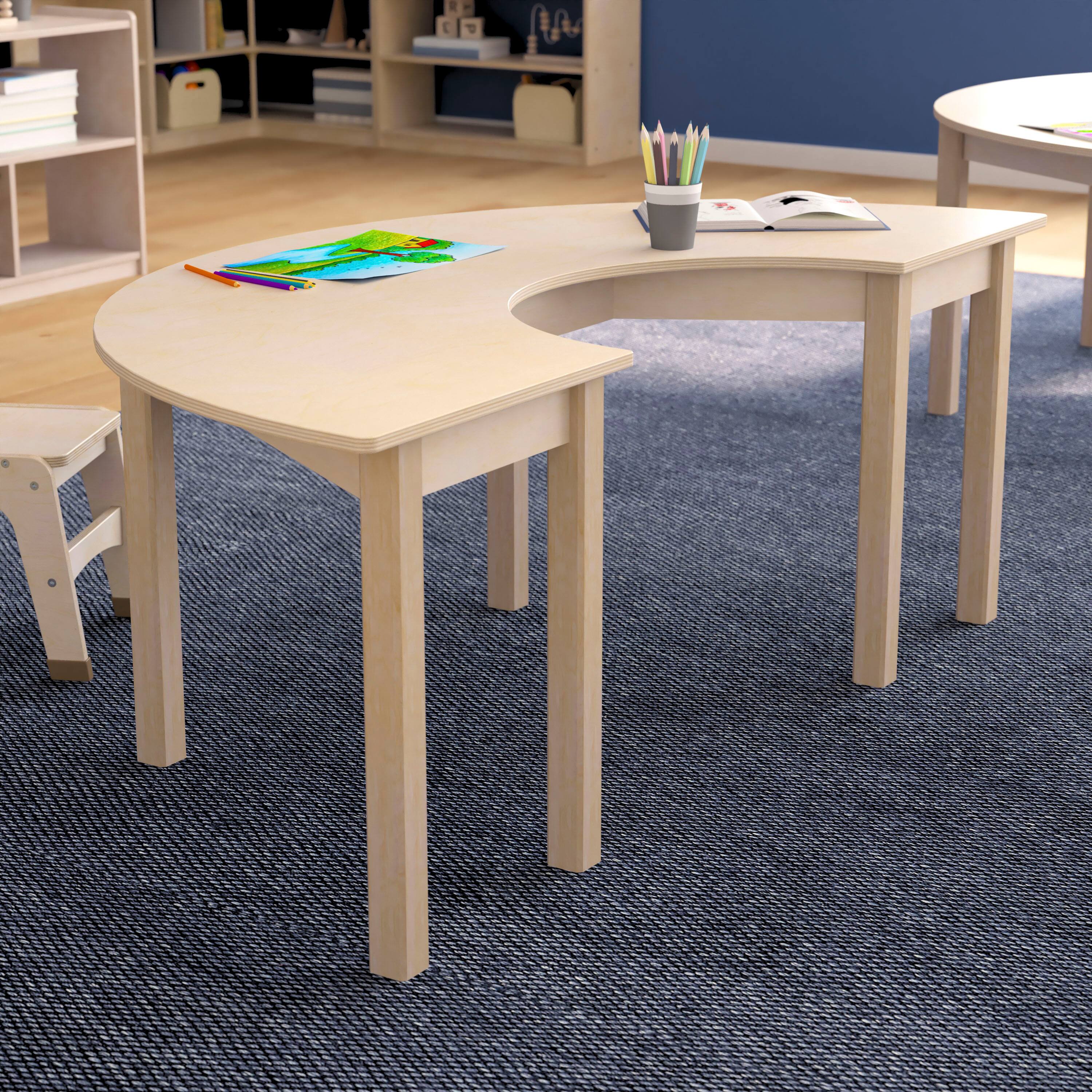Alt View 1. Flash Furniture - Bright Beginnings Commercial Grade Wooden Half Circle Preschool Classroom Activity Table, (29.5"W x 59"D x 21"H), Beech - Natural.