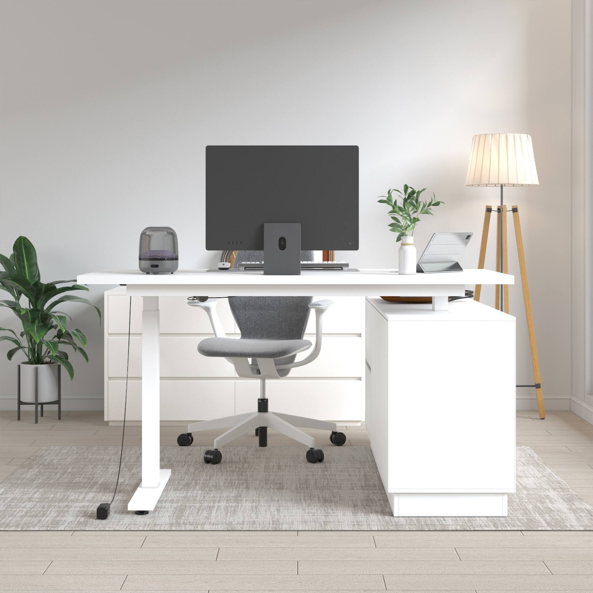 Alt View 8. Famapy - Famapy Electric Height - Adjustable Desk: Silent Slides, Smart Storage & Dual - Mode Use - White.