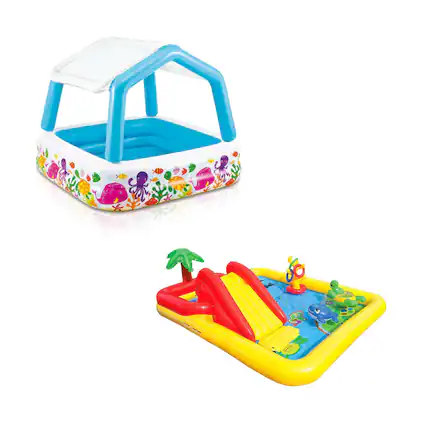 Front. Intex - Intex Ocean Scene Kiddie Pool With Shade Canopy & Ocean Play Kiddie Pool & Games.