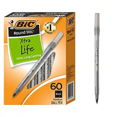 BIC Round Stic
Xtra Life
Ultra Long Lasting
60 Black Medium Ball Pen
#1 Best Seller in Ballpoint Pens
Round Stic
Ultra Long Lasting