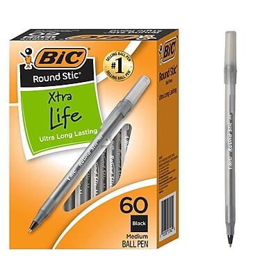 BIC Round Stic  
Xtra Life  
Ultra Long Lasting  
60 Black Medium Ball Pen  
#1 Best Seller in Ballpoint Pens  
Round Stic  
Ultra Long Lasting