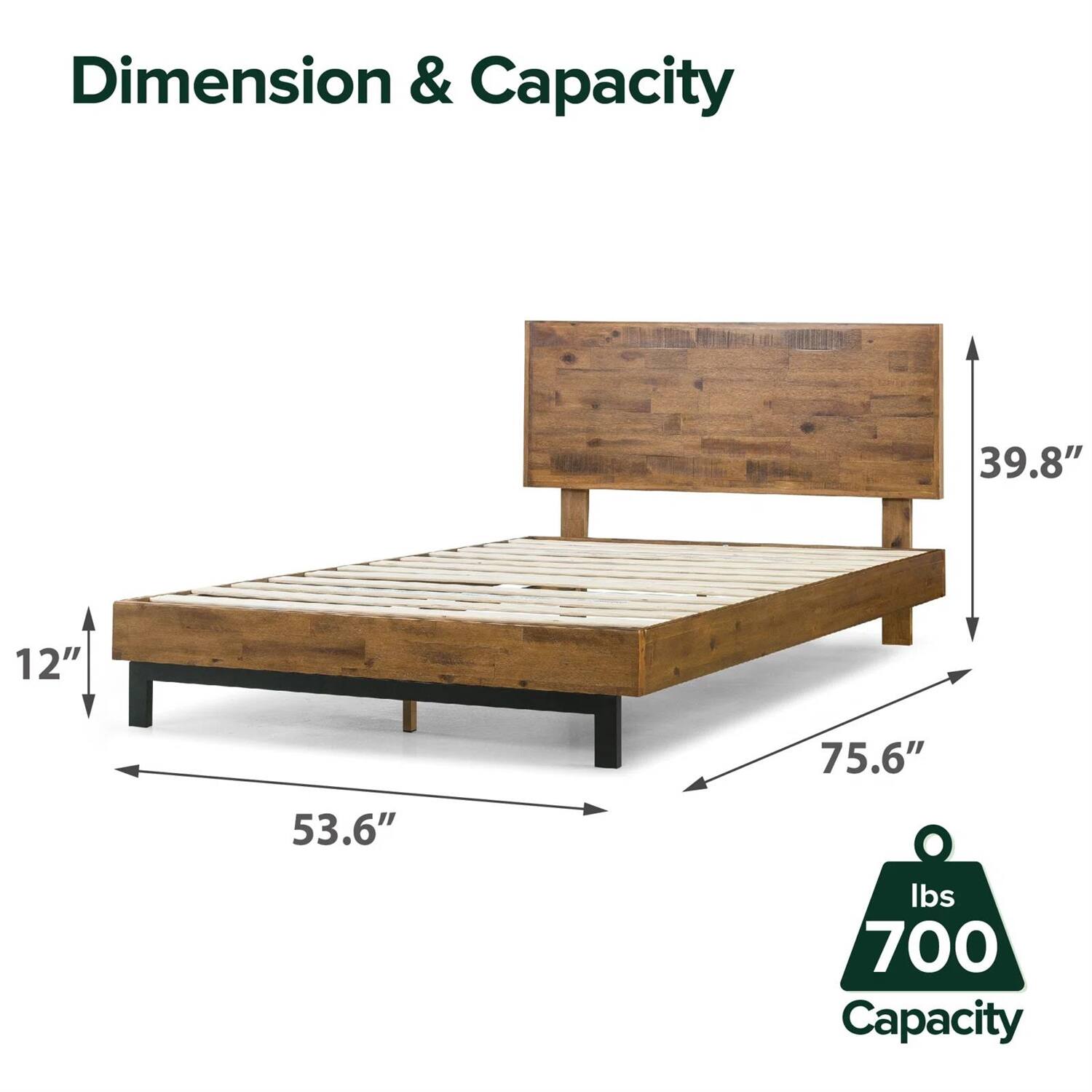 Dimension & Capacity, 39.8", 12", 75.6", 53.6", lbs 700 Capacity