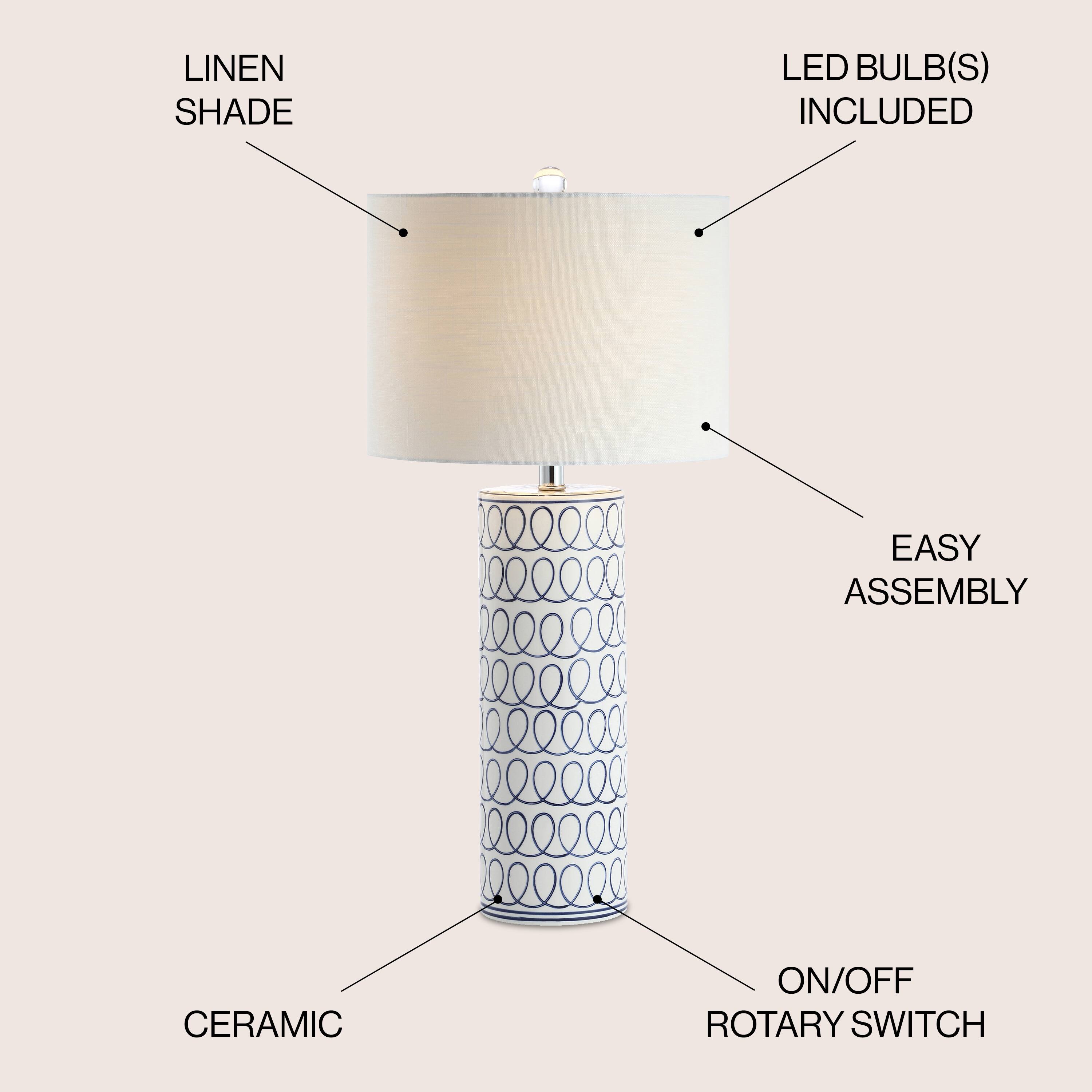 LINEN SHADE  
LED BULB(S) INCLUDED  
EASY ASSEMBLY  
CERAMIC  
ON/OFF ROTARY SWITCH
