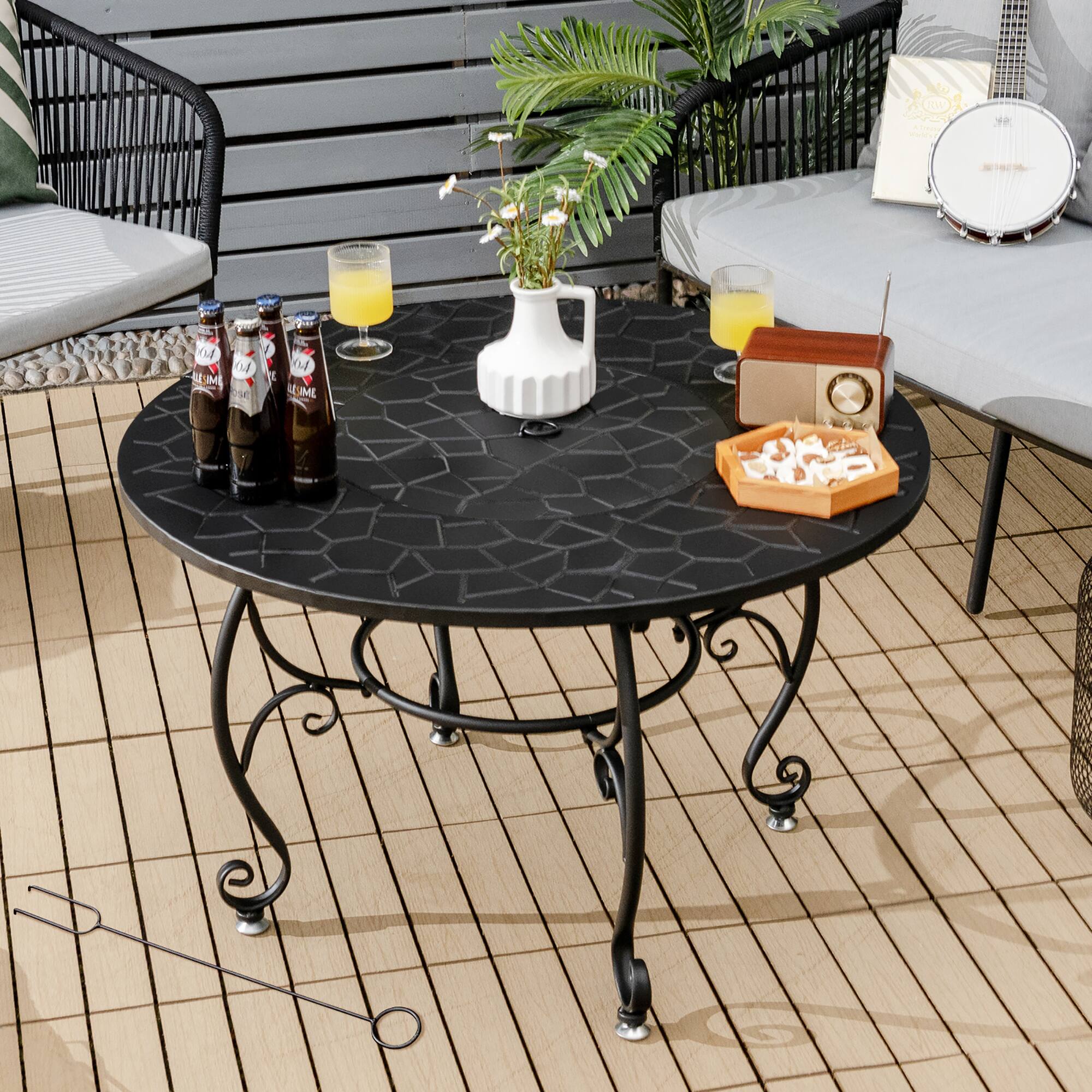 Alt View 4. Costway - Costway 35.5" Patio Fire Pit Dining Table Charcoal Wood Burning W/ Cooking BBQ Grate - Black.
