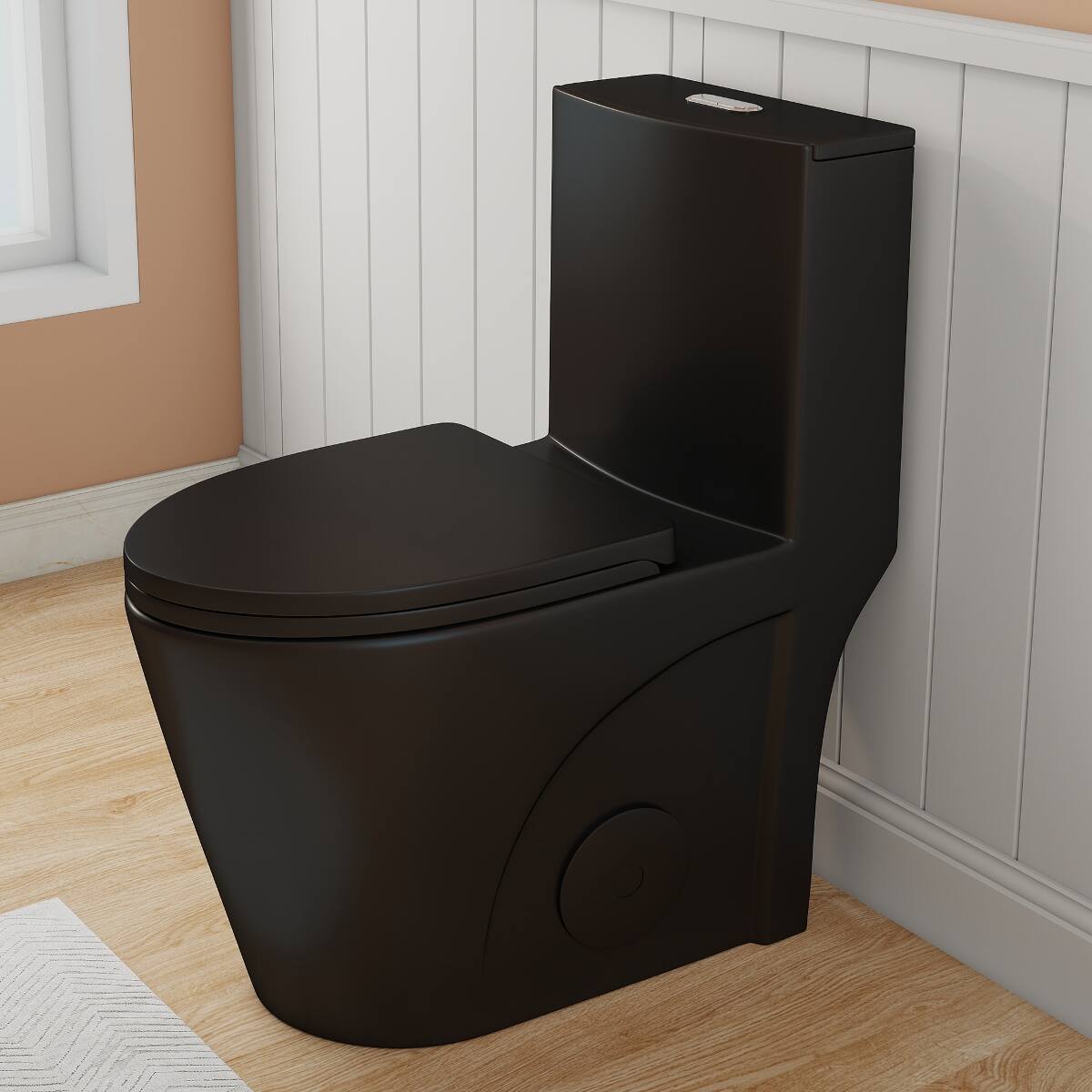 Front. Loheer - Loheer One Piece Dual Flush Toilet Matte Black Elongated Bowl 17 Inch ADA Comfort Height - Matte Black.