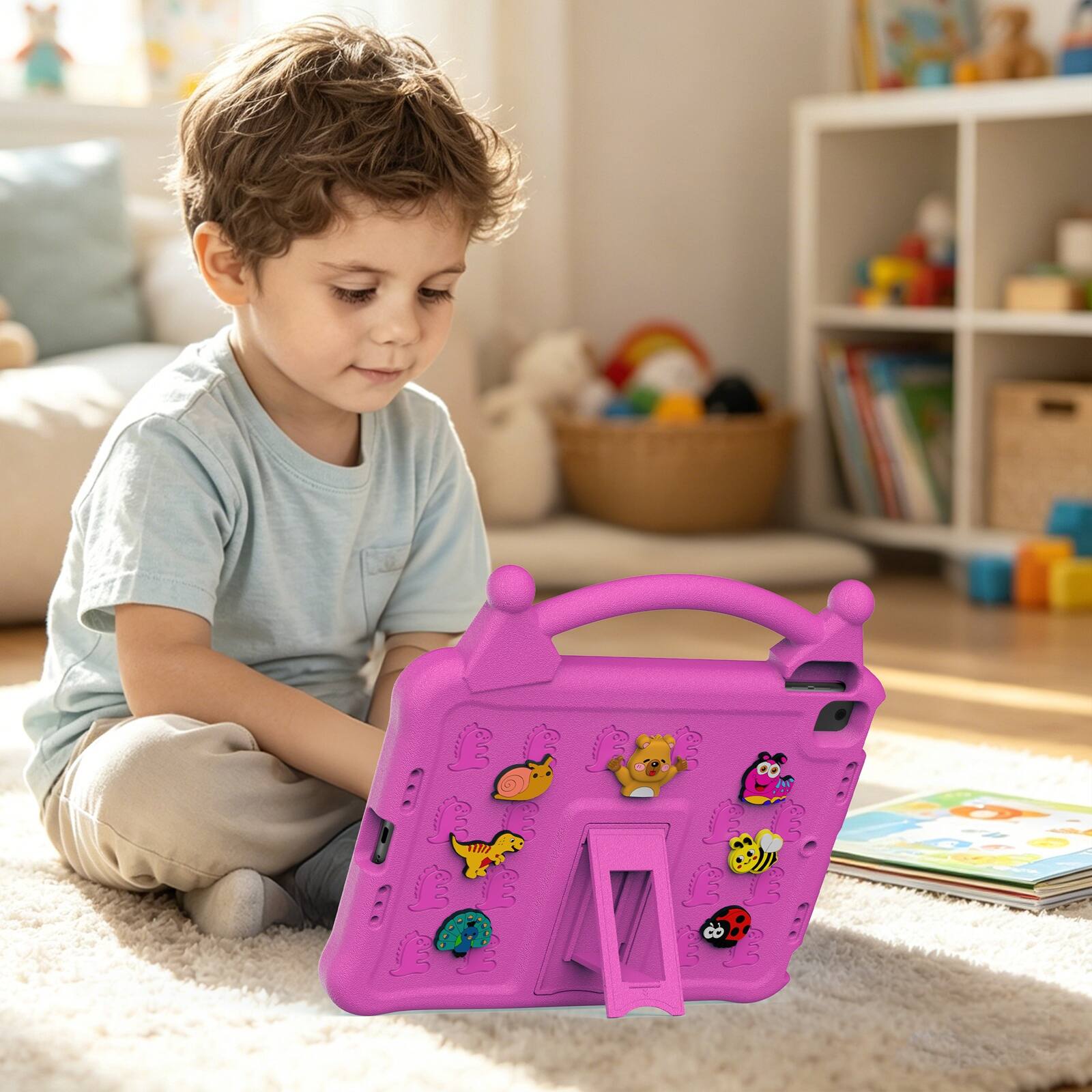 Alt View 4. UUCOVER - Kids Case for iPad 9th 8th 7th Generation 10.2-inch (2021/2020/2019) ,Shockproof EVA Case with Handle Kickstand Cover - Rose.