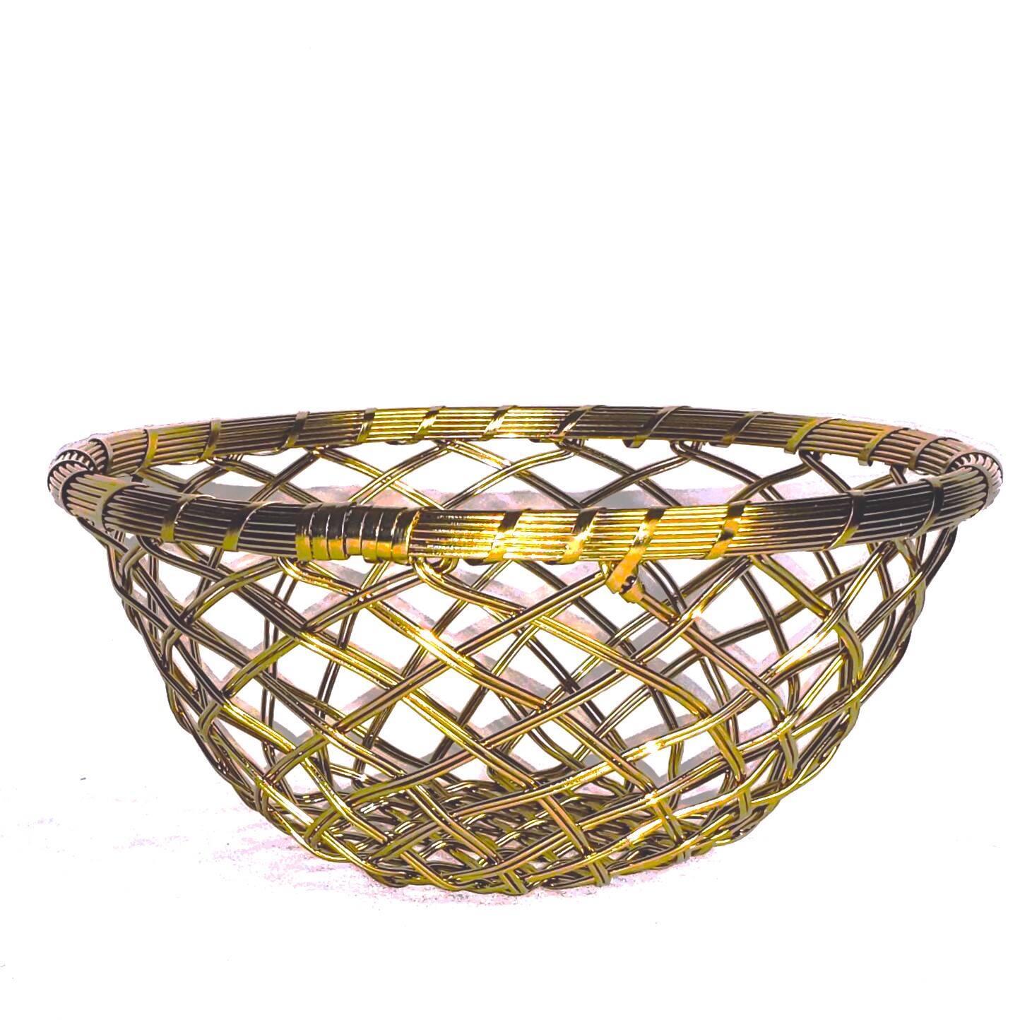 Front. Jiallo - Gold Metallic 9" round basket - Gold.