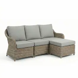Martha Stewart - Lily Pond Indoor-Outdoor Modular 3-Seat Patio Sofa with Ottoman and All-Weather Cushions - Gray Cushions/Weathered Gray Frame
