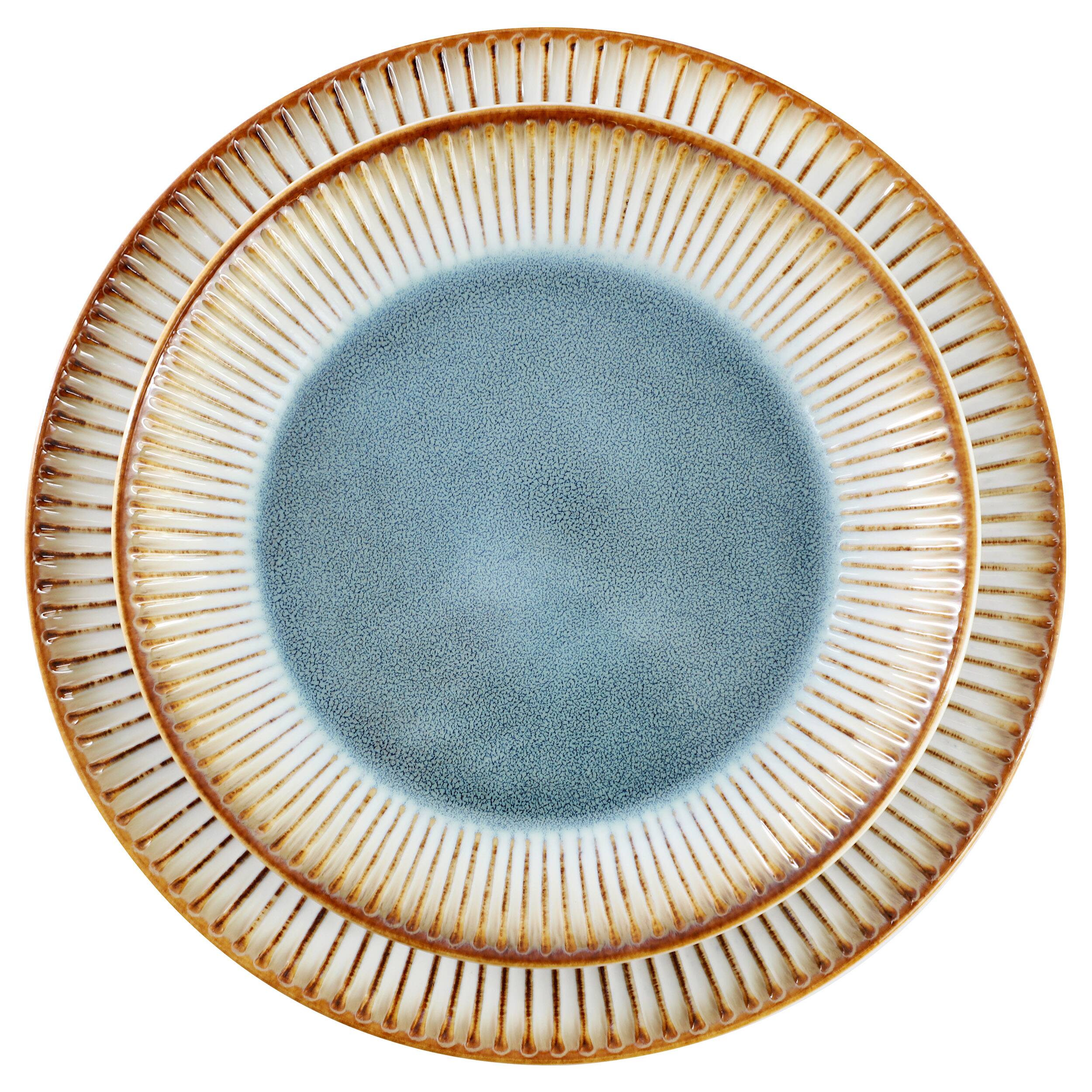 Alt View 2. Elama - Elama Louann 16 Piece Stoneware Dinnerware Set in Blue and Beige - Blue and Beige.