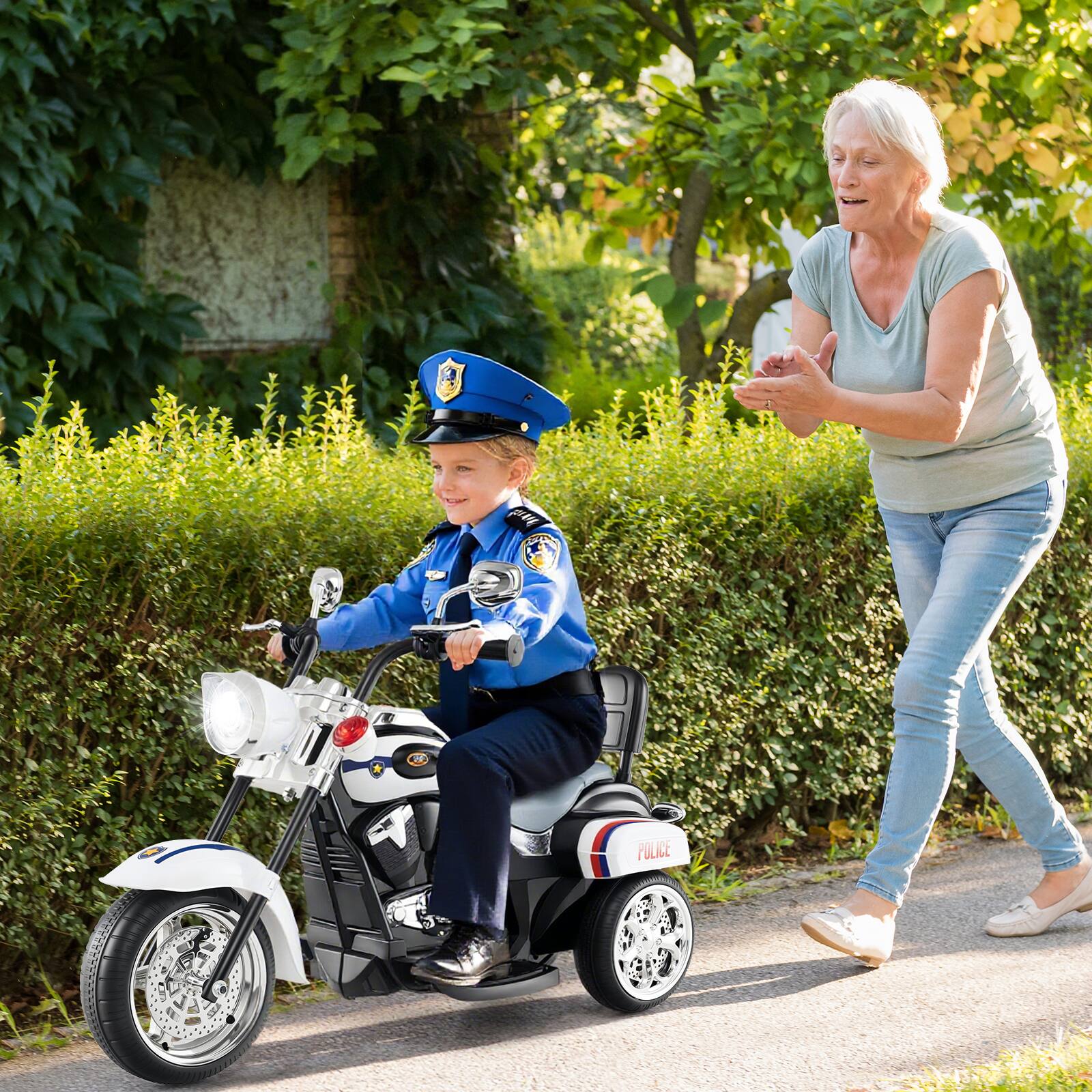 Alt View 3. Costway - Costway 3 Wheel Kids Ride On Motorcycle 6V Battery Powered Electric Toy Police - Black+White.