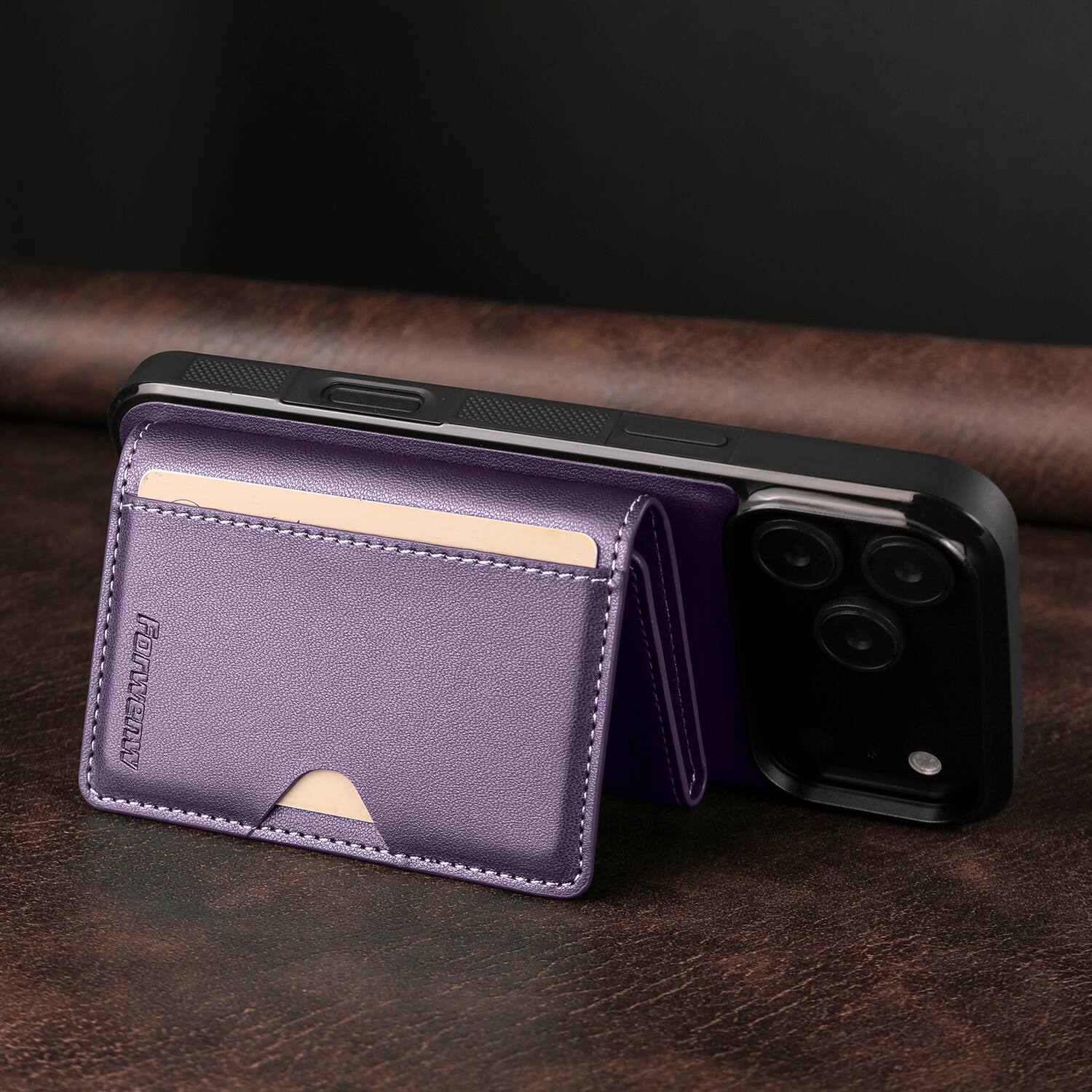 Back. Dteck - 2-in-1 Magnetic Detachable Wallet Case for Apple iPhone 17 Pro Max, PU Leather Shockproof Cover with Kickstand - Purple.