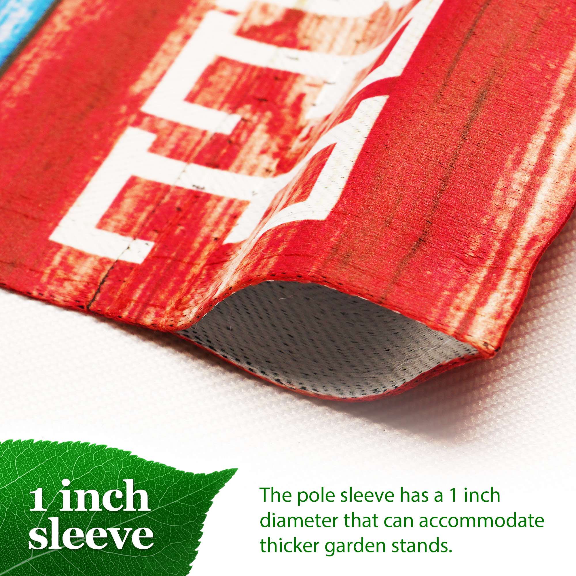 1 inch sleeve

The pole sleeve has a 1 inch diameter that can accommodate thicker garden stands.