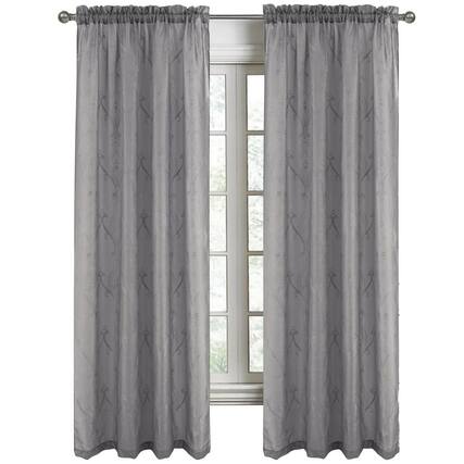 Front. RT Designers Collection - RT Designers Collection Pearl Emb Metallic Doily Rod Pocket Room Darkening Window Curtain Panel 54" x 95" Charcoal - Charcoal.