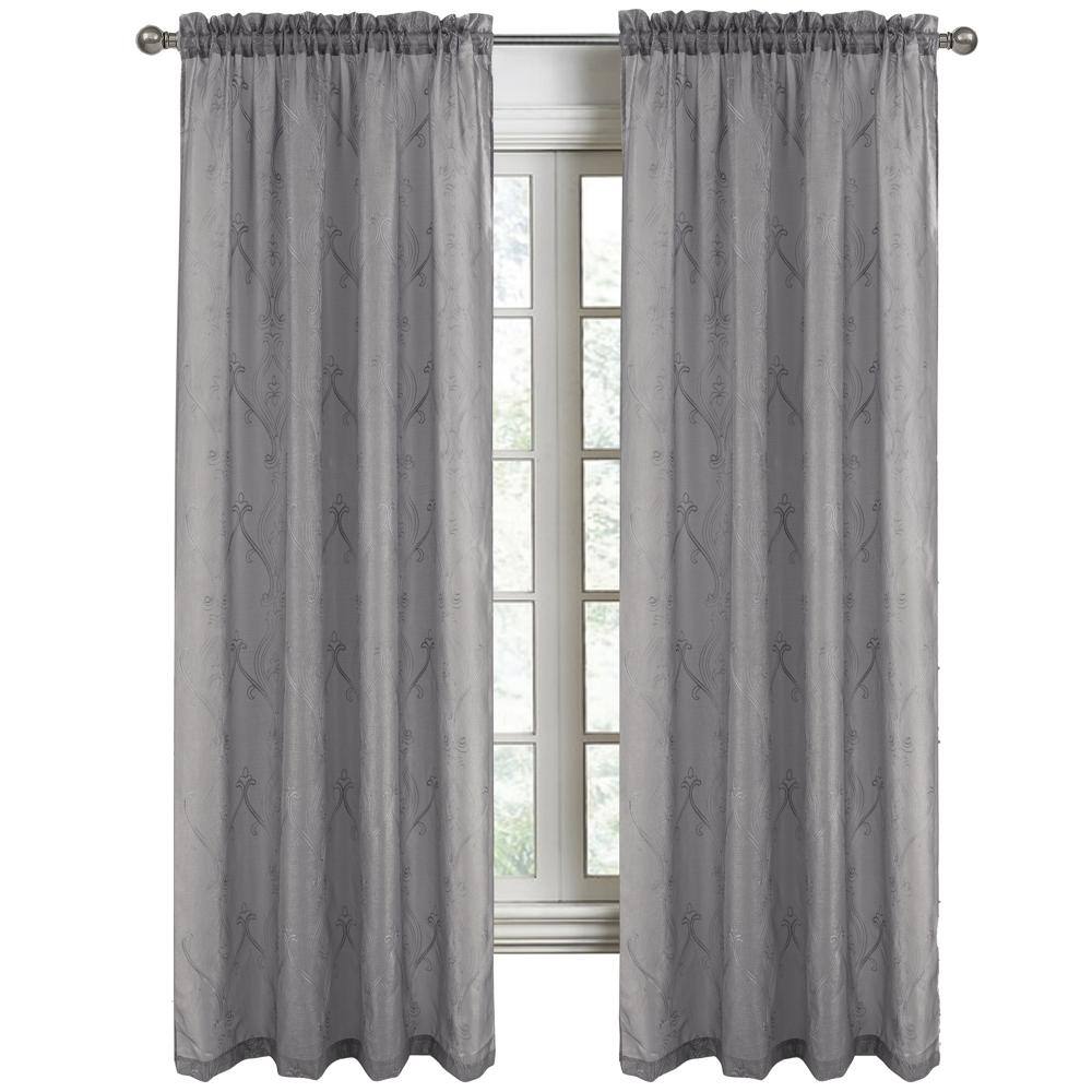 RT Designers Collection - Pearl Emb Metallic Doily Rod Pocket Room Darkening Window Curtain Panel 54" x 95" - Charcoal