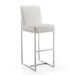 Manhattan Comfort - Element Modern Metal Upholstered Barstool - Pearl White