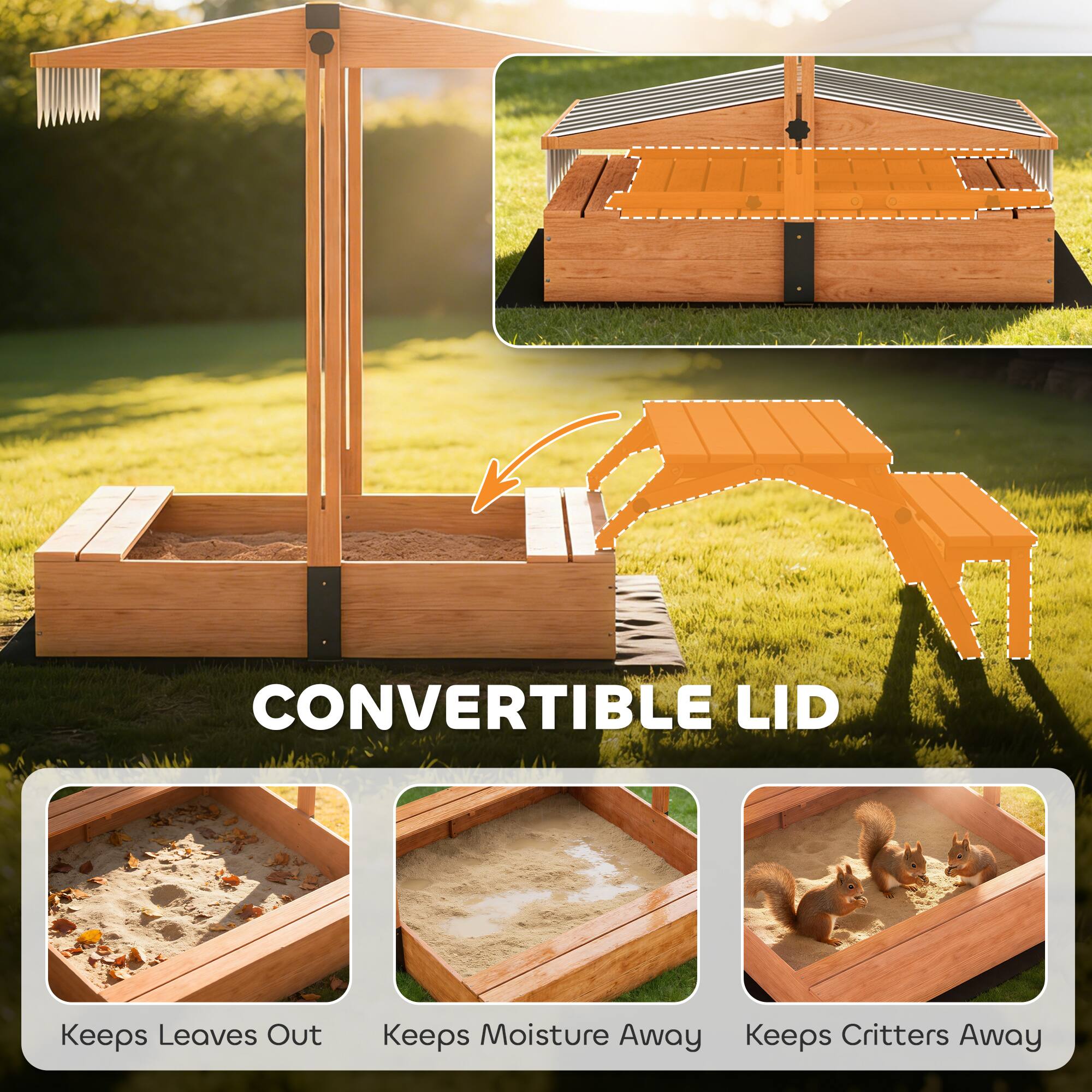 CONVERTIBLE LID  
Keeps Leaves Out  
Keeps Moisture Away  
Keeps Critters Away