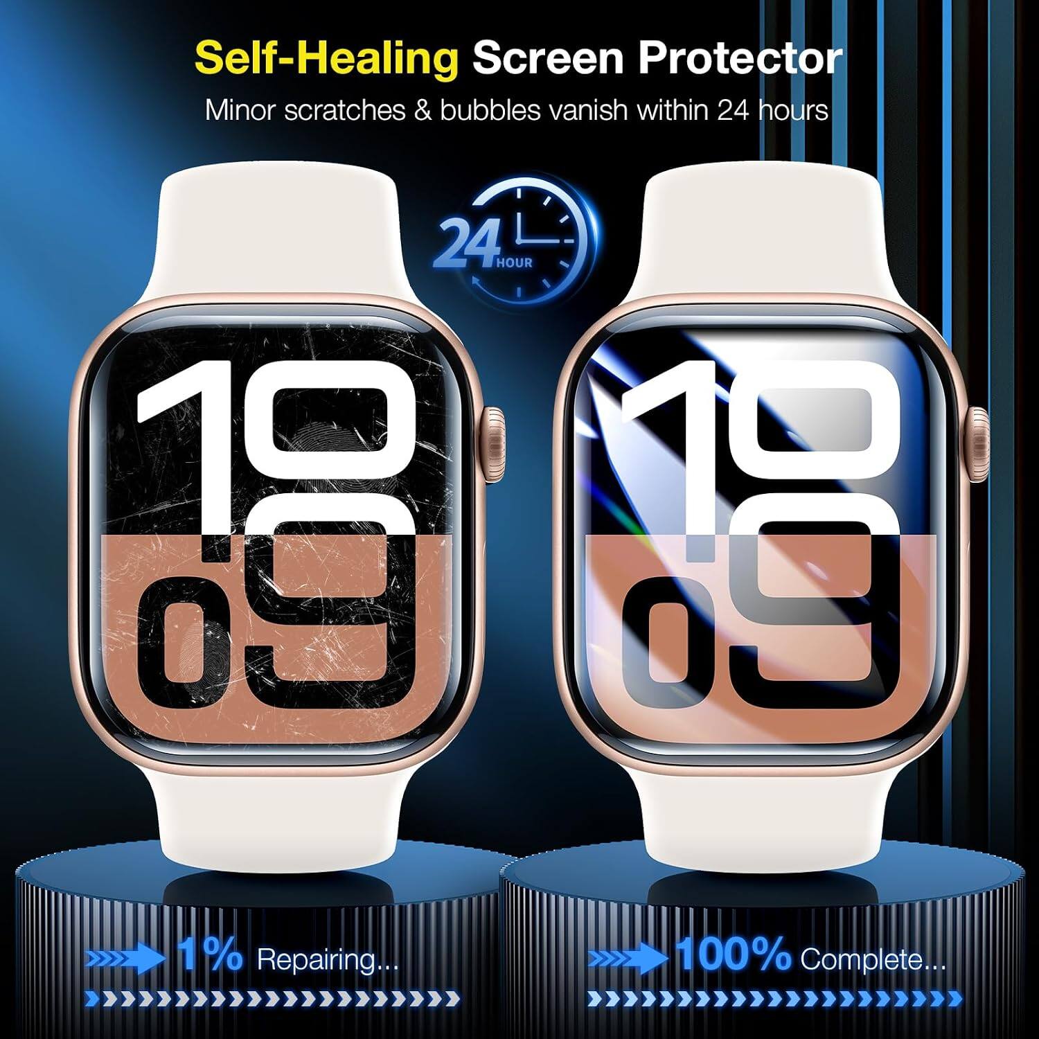 Self-Healing Screen Protector  
Minor scratches & bubbles vanish within 24 hours  

24 HOUR  

1% Repairing...  
100% Complete...
