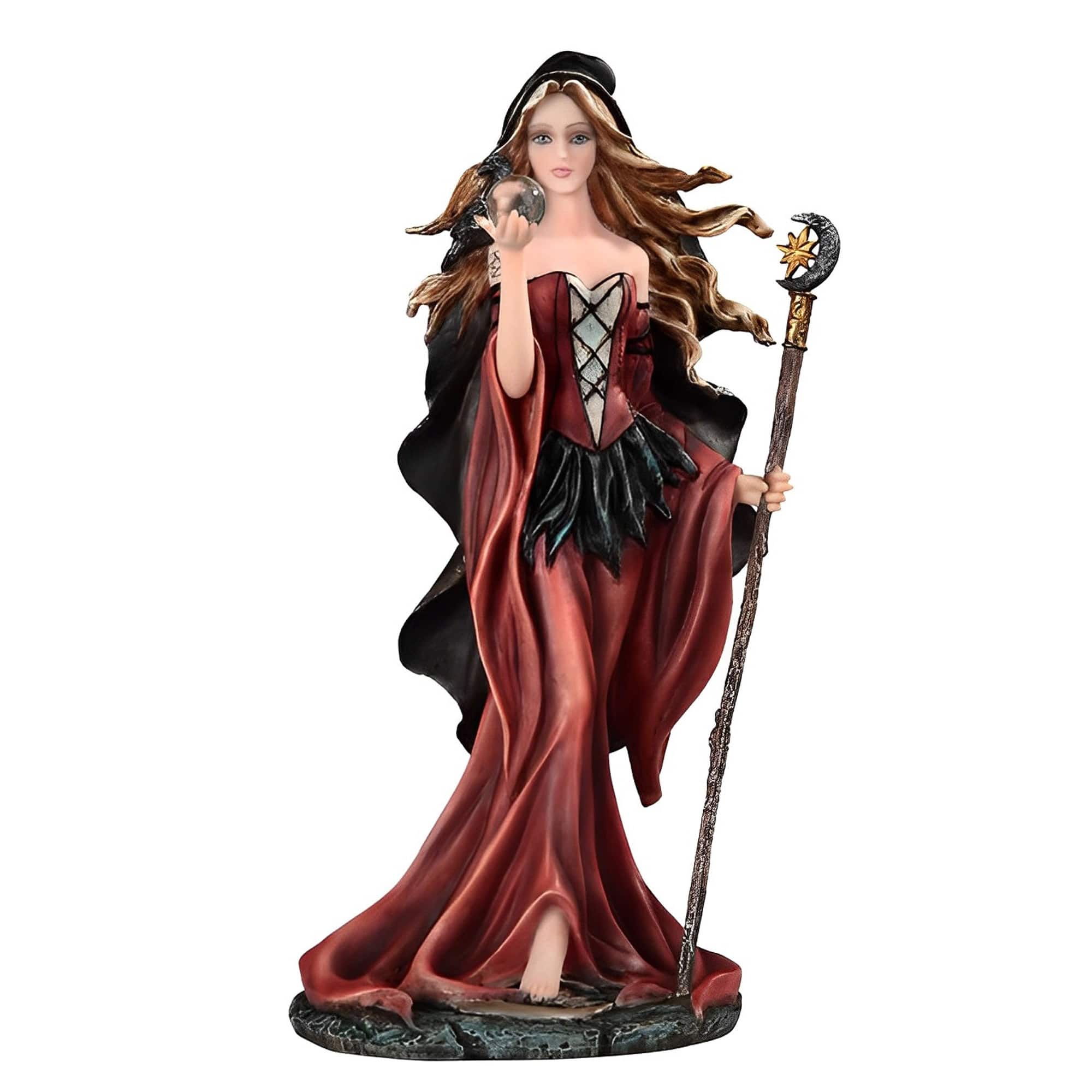 FC Design - 10.5"H Witch with Magic Wand and Glass Ball Figurine Statue Desk Tabletop Home Decor Gift - Multi-Color
