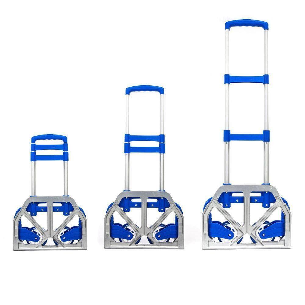 Back. Winado - Portable Aluminum Luggage Cart Folding Dolly Collapsible Trolley Push Hand Truck for Moving Warehouse 165lbs Capacity - Blue.