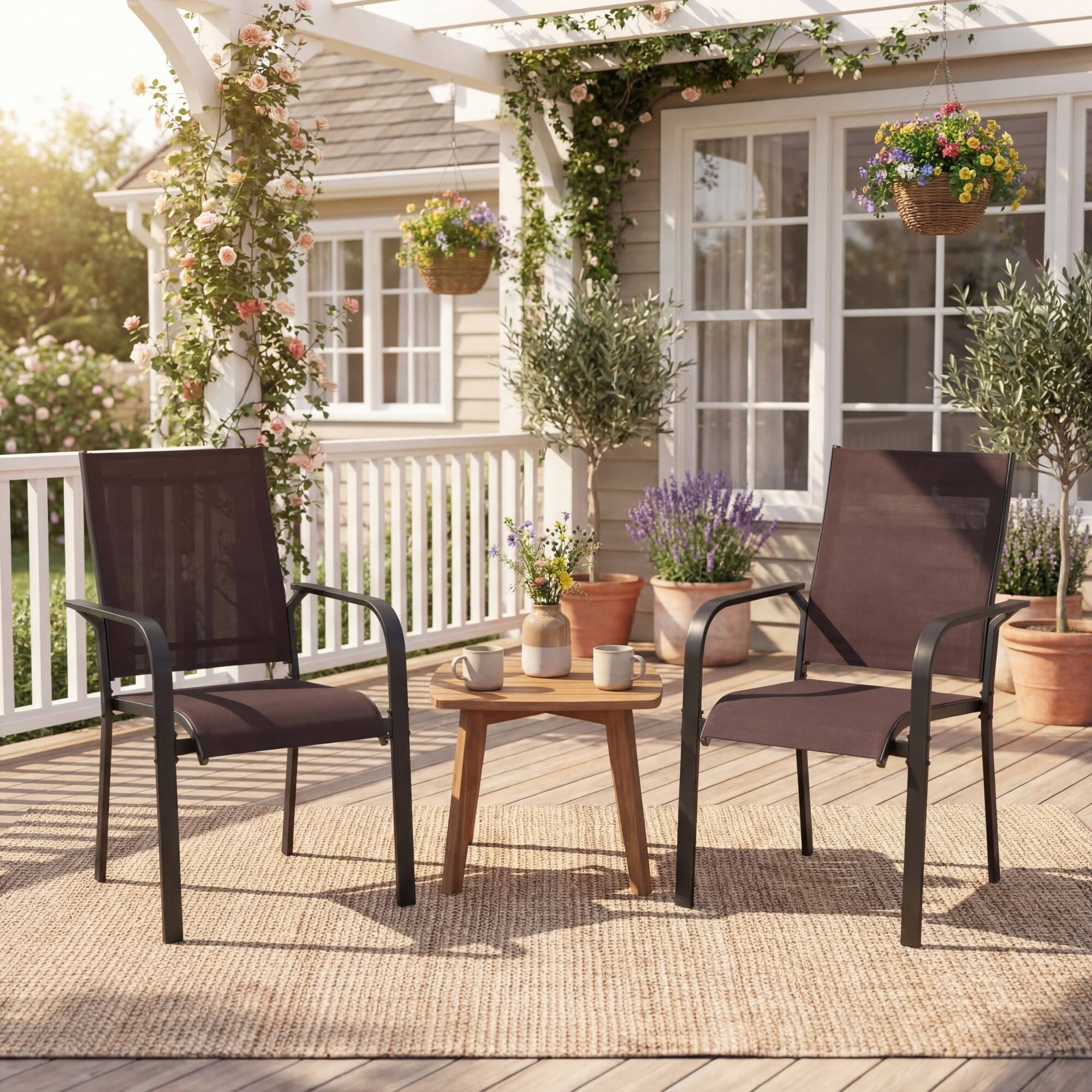 Alt View 4. Costway - Costway Patio Dining Chairs Set of 4, Stackable Outdoor Armchairs with Metal Frame,Backrest - Coffee.