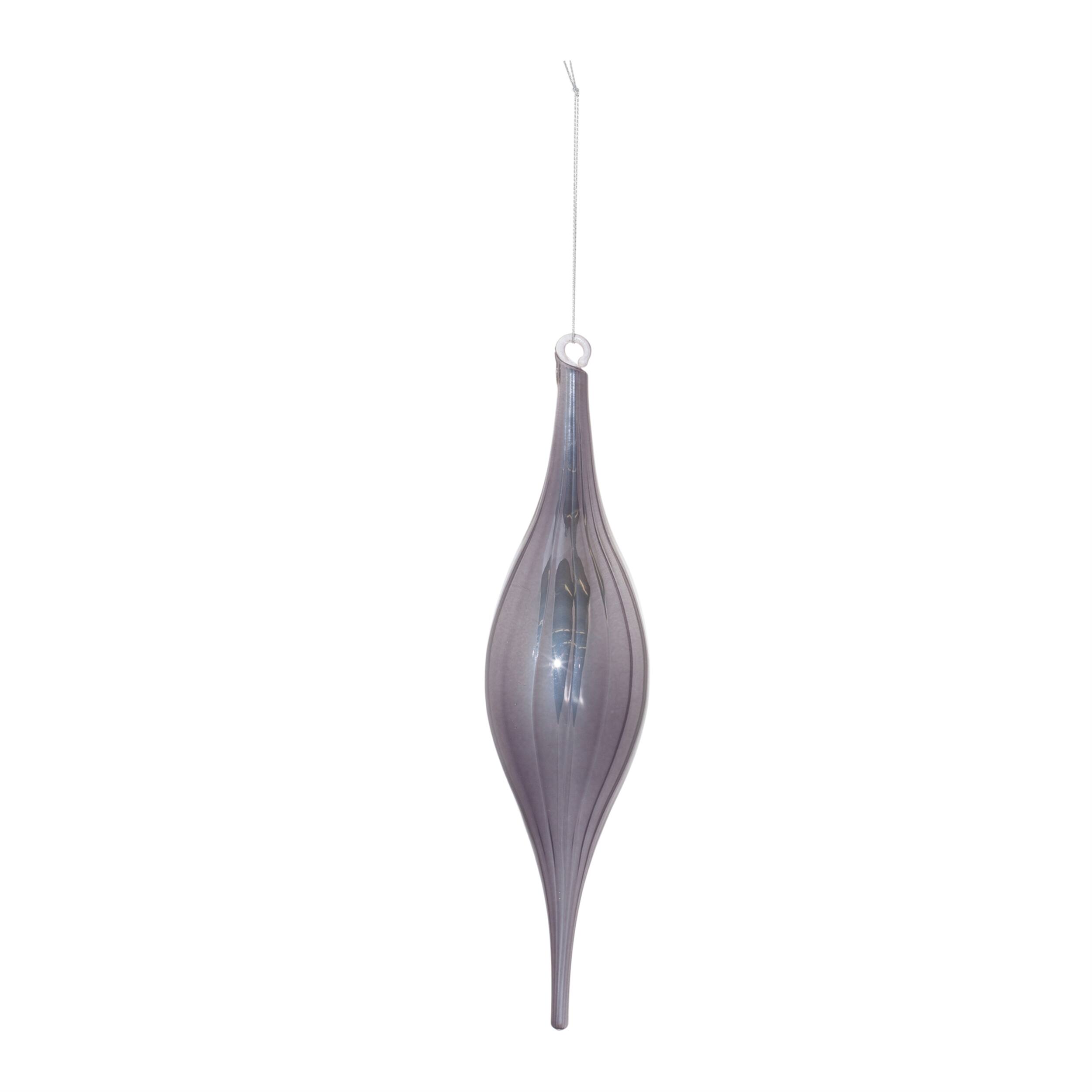 Angle. BreeBe - Grey Ribbed Glass Drop Ornament (Set of 6) - Grey.