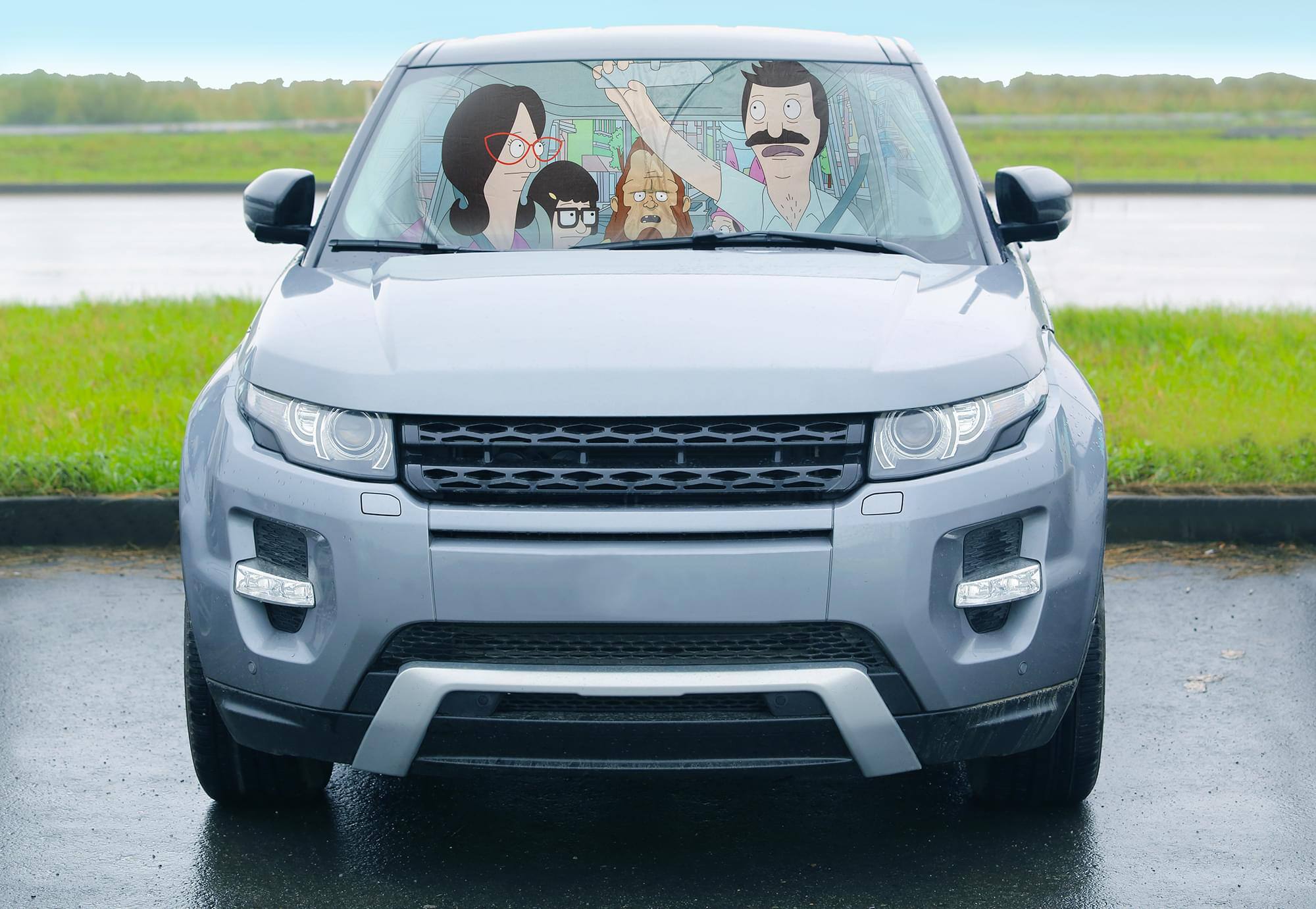 Alt View 4. Surreal Entertainment - Bob's Burgers Belcher Family Sunshade for Car Windshield | 64 x 32 Inches - Blue.