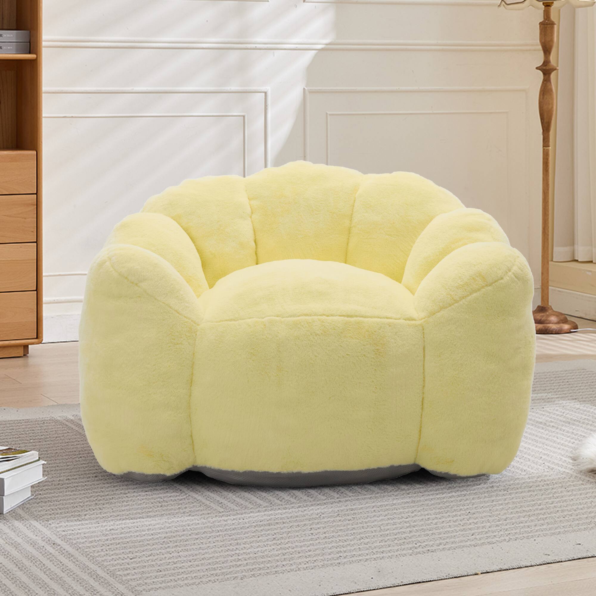 Alt View 2. GOODSILO - Lotus Style Compression Sofa Bean Bag Chair with Pull Ring for Easy Mobility and No Assembly Required - Yellow.