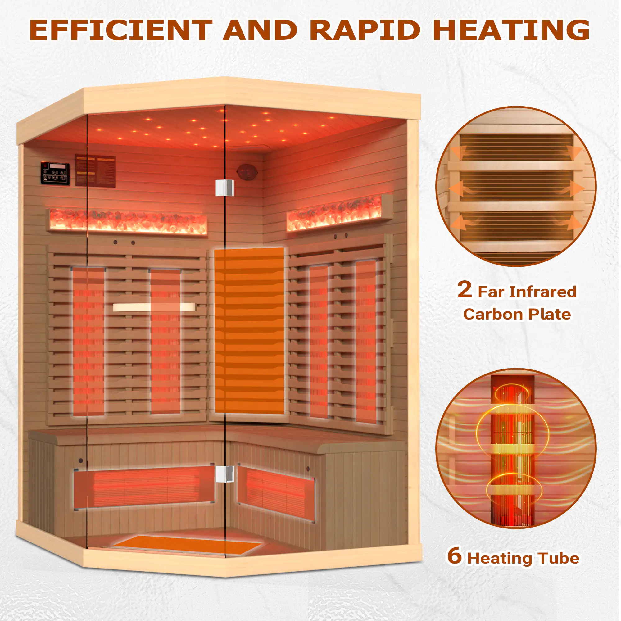 EFFICIENT AND RAPID HEATING

2 Far Infrared Carbon Plate

6 Heating Tube