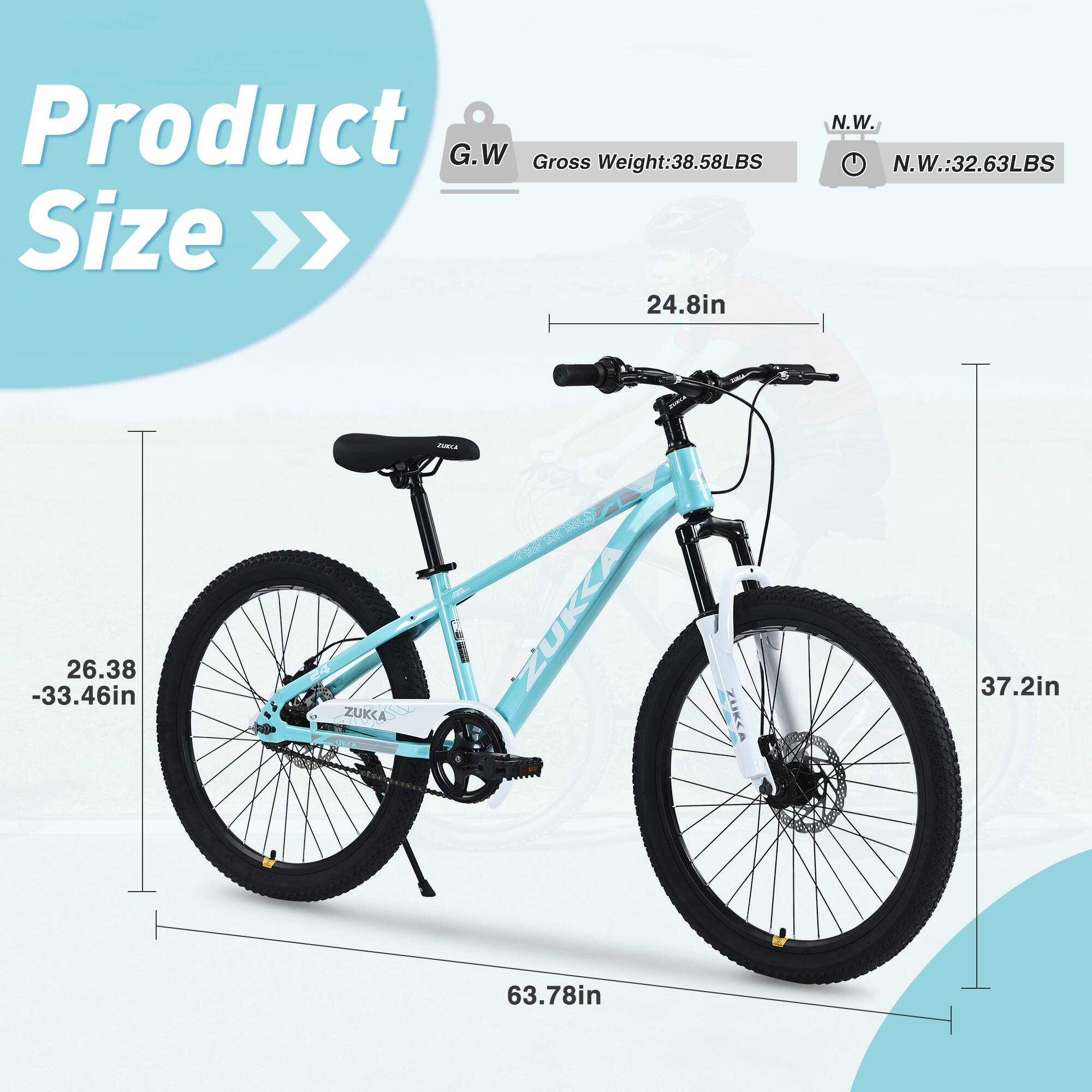 Product Size >>

G.W. Gross Weight: 38.58 LBS  
N.W. N.W.: 32.63 LBS  

24.8 in  
26.38 - 33.46 in  
37.2 in  
63.78 in