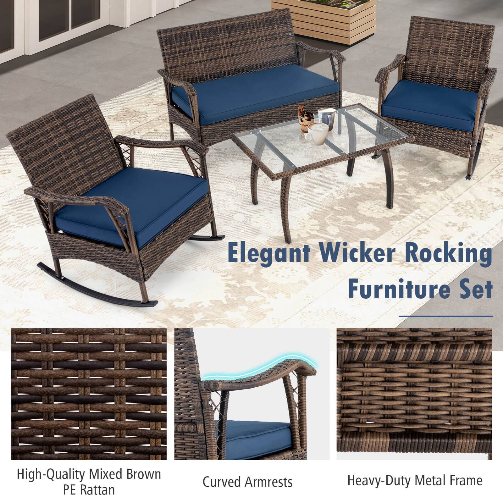 Elegant Wicker Rocking Furniture Set

- High-Quality Mixed Brown PE Rattan
- Curved Armrests
- Heavy-Duty Metal Frame