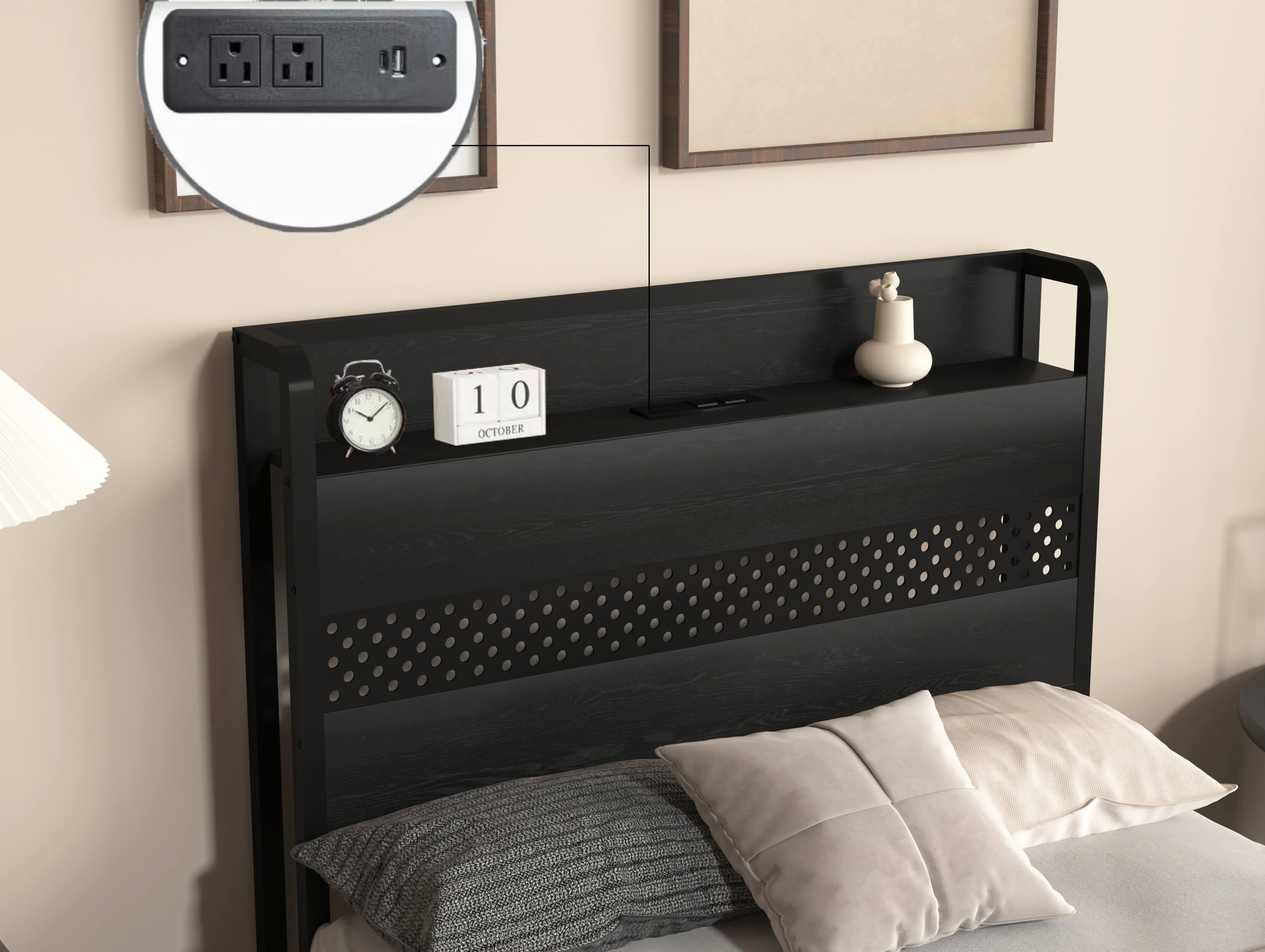 Back. LUCKY ONE - Twin Size Bed Frames with Storage Drawers - Black.