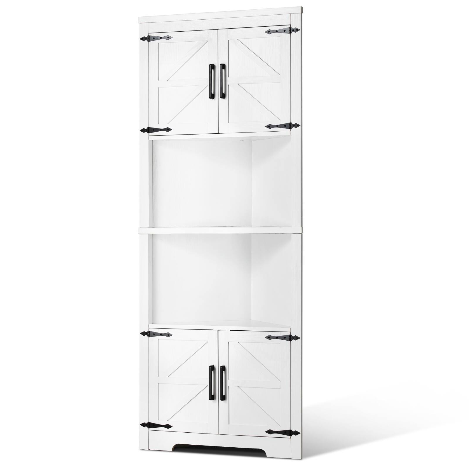 Alt View 5. VEVOR - 68" Tall Corner Storage Cabinet, 6 Tiers Farmhouse Storage Cabinet with 4 Wooden Doors & Adjustable Shelves - White.