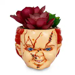 Silver Buffalo - Child's Play Chucky 3-Inch Ceramic Mini Planter with Artificial Succulent - Red