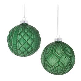 BreeBe - Glitter Frosted Glass Ball Ornament (Set of 12) - Green