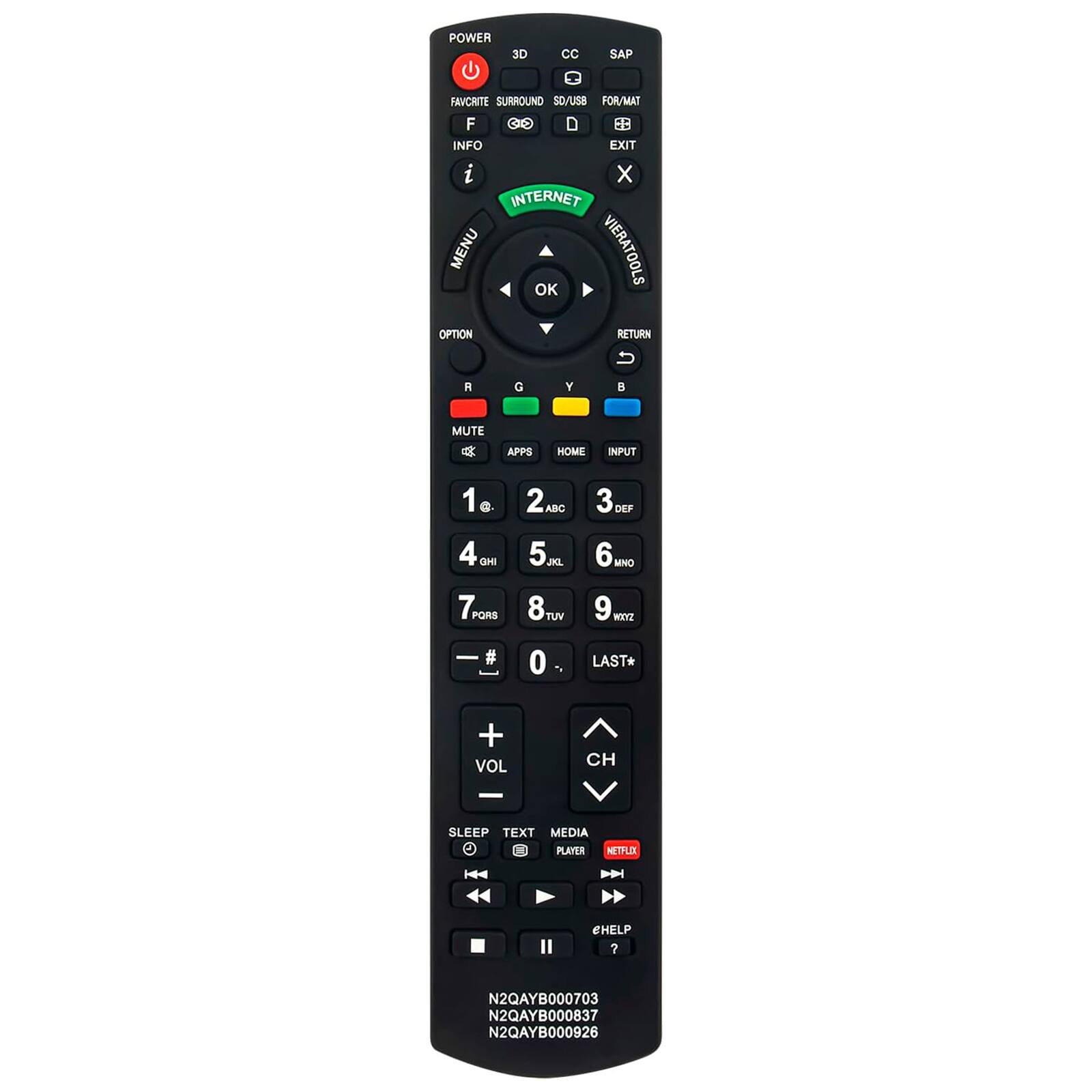 ZdalaMit - N2QAYB000703 N2QAYB000837 N2QAYB000926 Replacement Remote for Panasonic TV TC-55DT50 TC-L42ET5 TC-L47ET5 TC-L47WT50 - Black