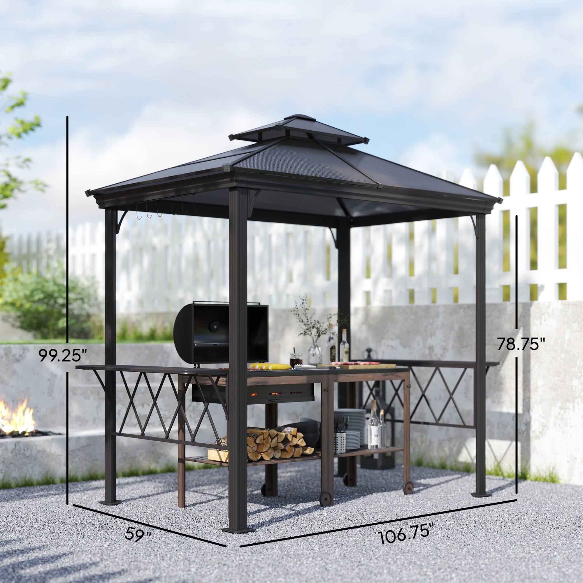 Outsunny Outside Porch BBQ Cooking Pergola Canopy w/ 6 Hooks for
