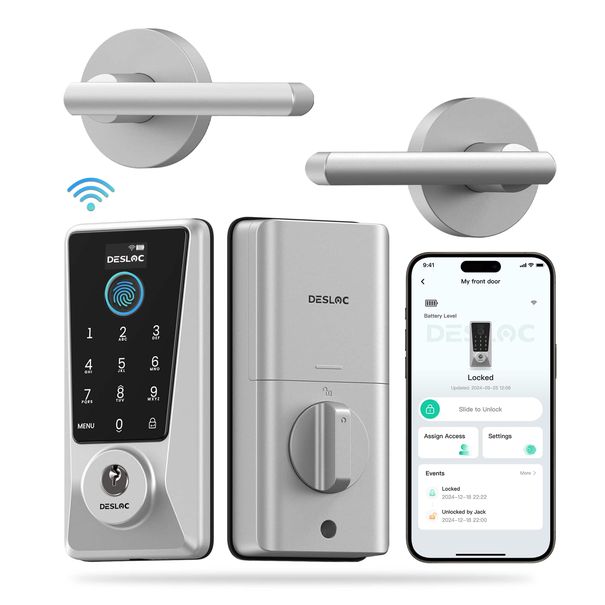DESLOC - D110 Plus WiFi Smart Lock with Fingerprint and Levers - Silver