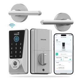 DESLOC - D110 Plus WiFi Smart Door Lock with Lever, Smart Keypad Deadbolt with APP Control and Fingerprint for Front Door - Silver