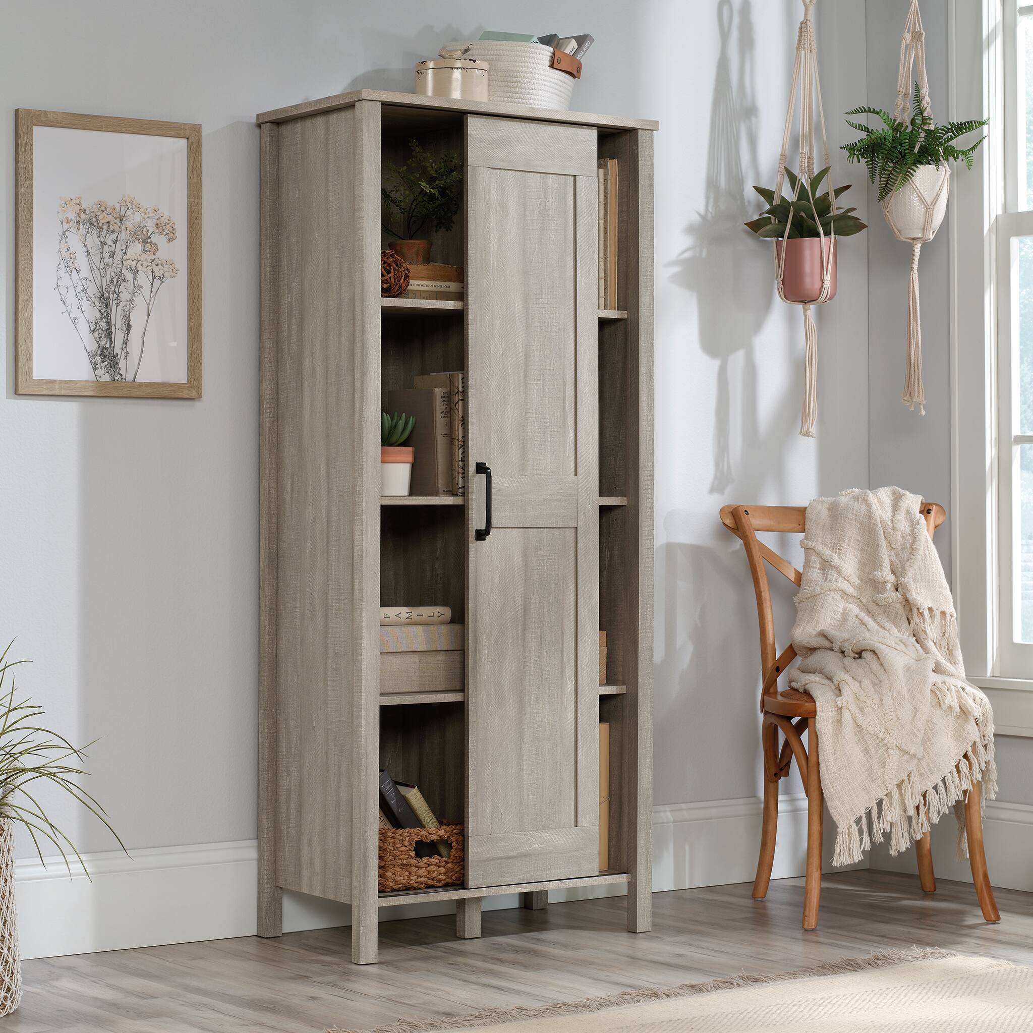 Left. Sauder - Spring Maple Sliding Door Storage Cabinet.