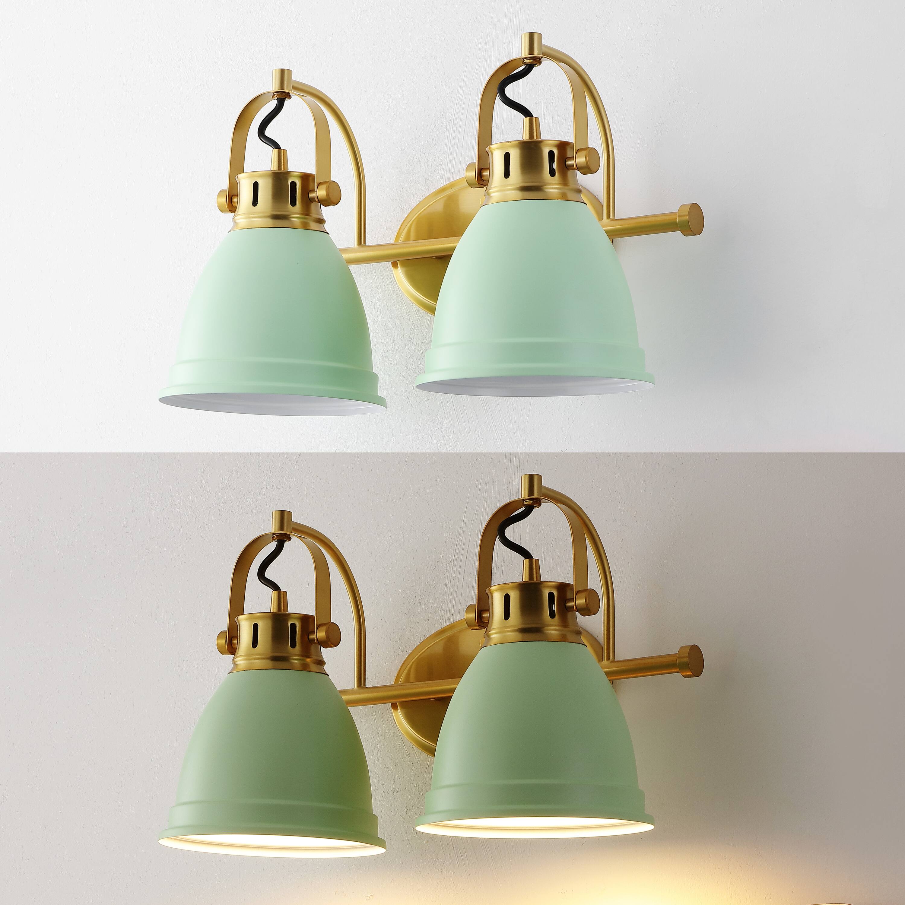 Alt View 4. Jonathan Y - Phineas 16.25" 2-Light Adjustable Farmhouse Bohemian Iron LED Vanity Light, Mint Green/Brass Gold - Mint Green.