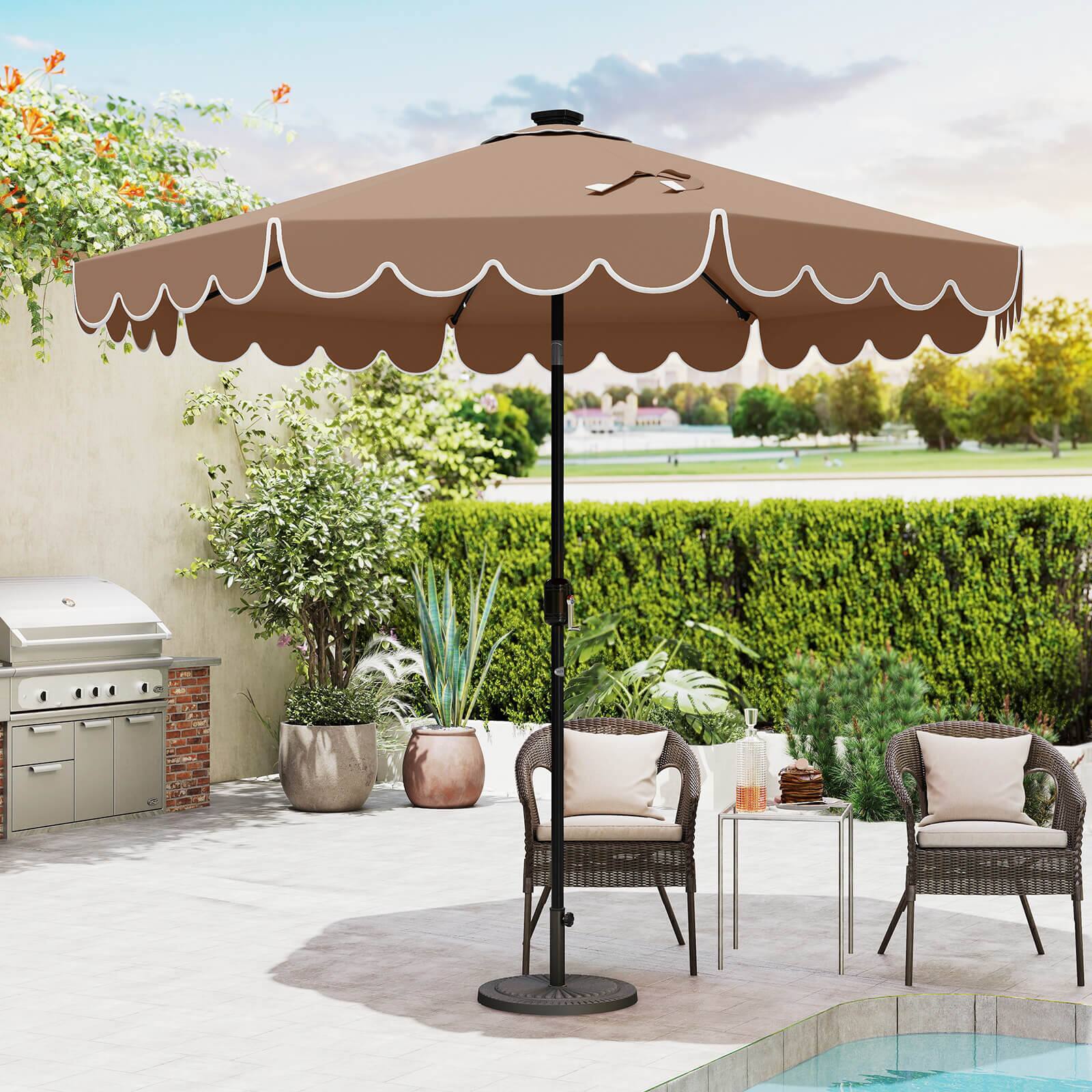 Alt View 3. Costway - Costway 9.3 FT Solar Patio Umbrella Outdoor Market Sunshade with 24 LED Lights Ruffles - Brown.