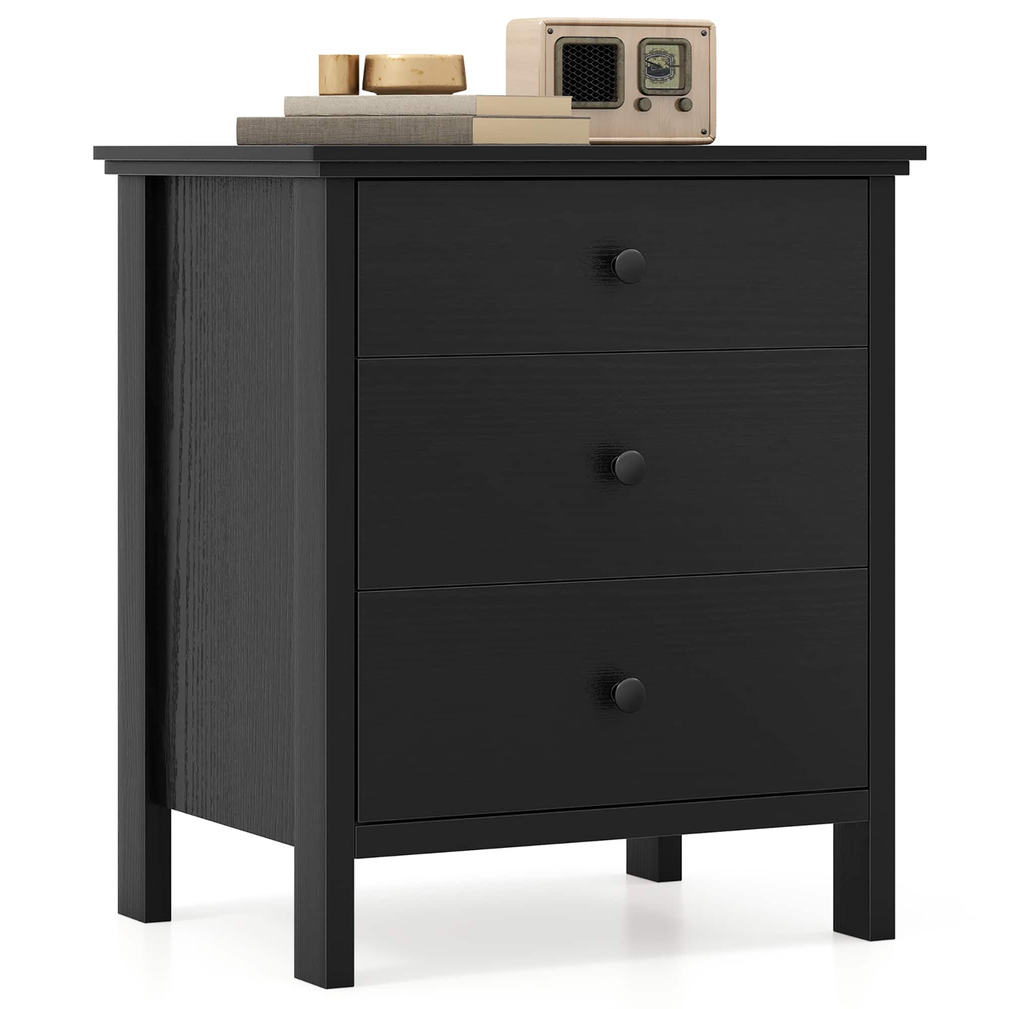 Gymax - Nightstand w/ 3 Drawer for Bedroom Compact Storage Chest Modern Sofa Side - Black price history on PriceWatchPro