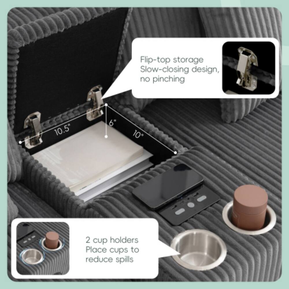Flip-top storage  
Slow-closing design, no pinching  

10.5" b 10"  

2 cup holders  
Place cups to reduce spills