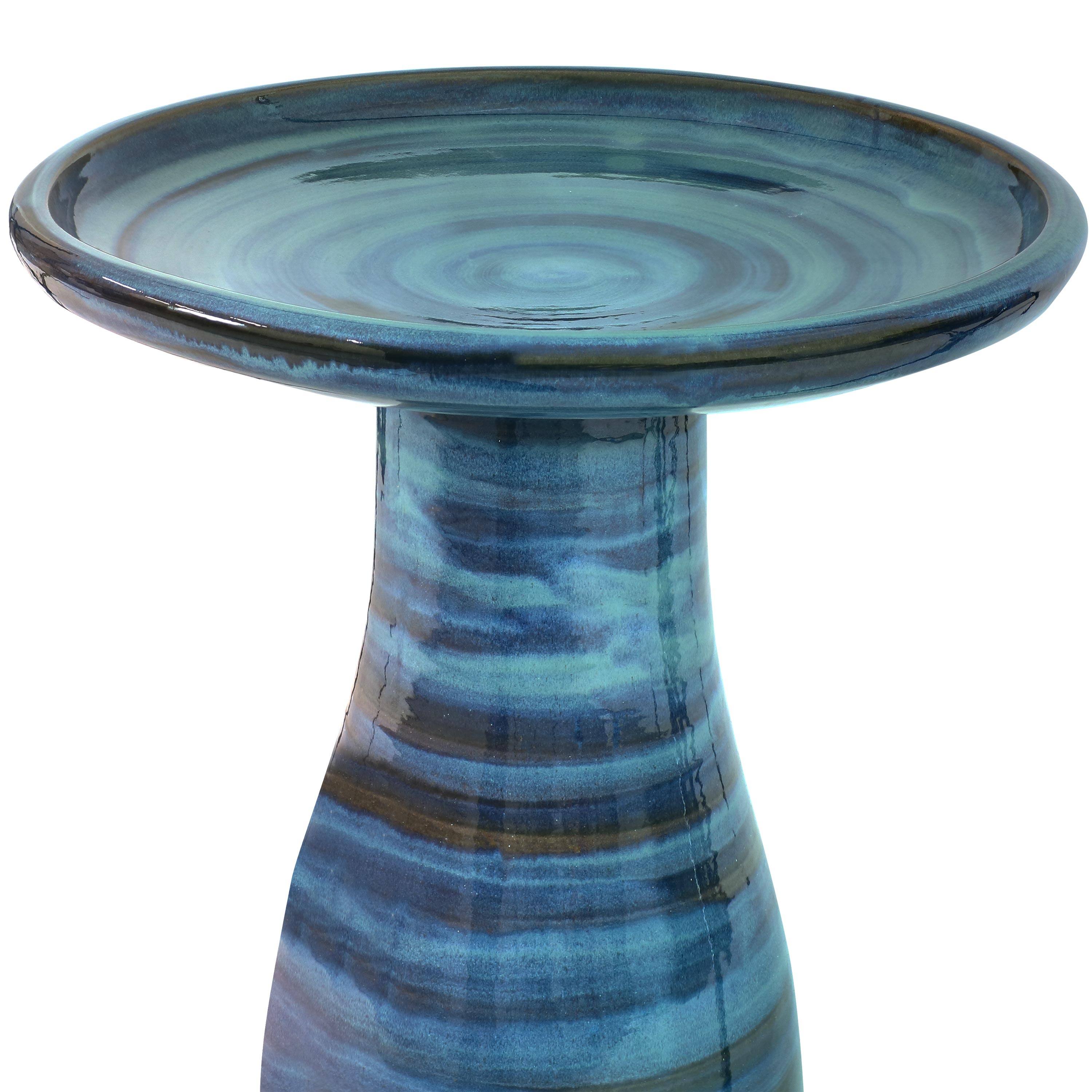 Alt View 8. Sunnydaze - Duo-Tone Outdoor Glazed Ceramic Bird Bath - 21 in - Galaxy Blue.