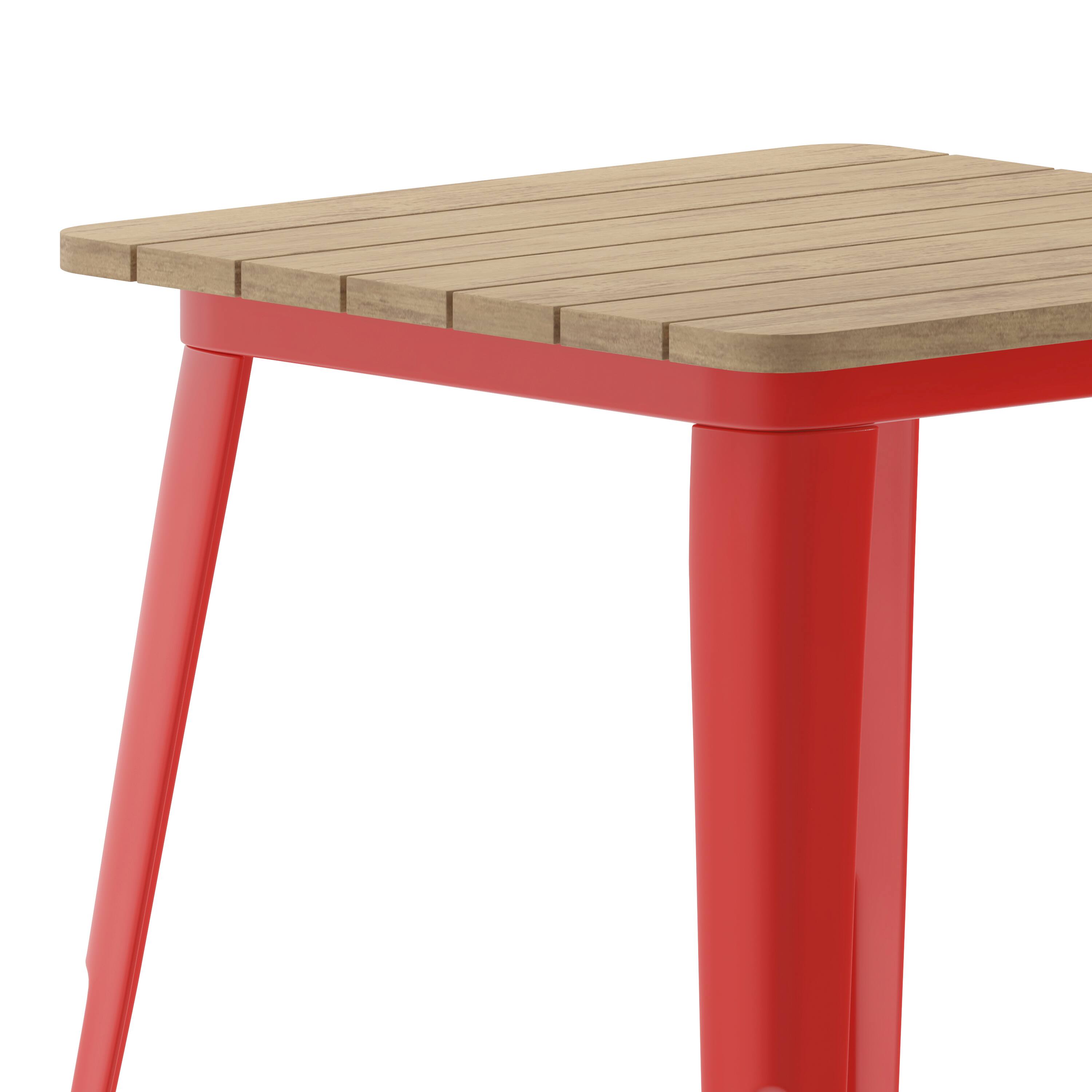 Alt View 9. Emma + Oliver - Drew Indoor/Outdoor Dining Table, 23.75" Square All Weather Poly Resin Top with Steel Base - Brown Top/Red Frame.