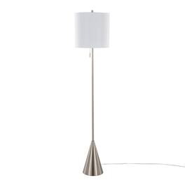 Loheer - 64 Inch Floor Lamp Contemporary Metal Standing Lamp with White Linen Shade - Brushed Nickel