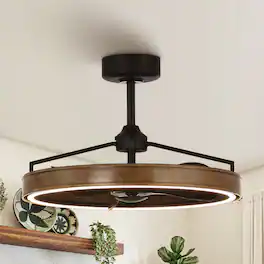 Parrot Uncle - 27" Modern Farmhouse LED Fandelier Bladeless Ceiling Fan with LED Ring Light and Remote Control - Brown