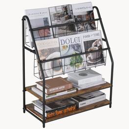 Vecelo - Heavy Duty Metal Magazine Rack - 2-Tier Floor Stand,Retail display stand, 30lbs Shelf Capacity for Indoor/Outdoor Use - Brown