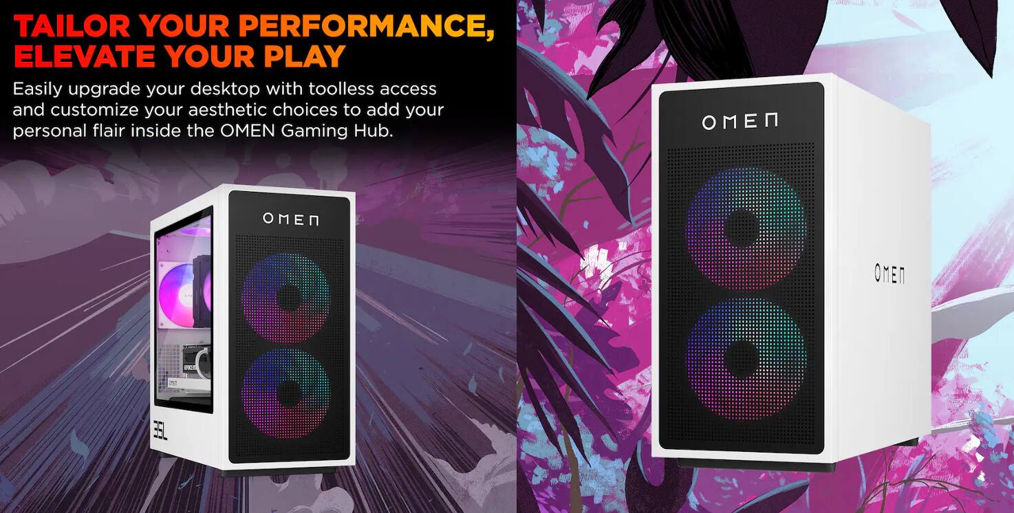 TAILOR YOUR PERFORMANCE, ELEVATE YOUR PLAY

Easily upgrade your desktop with toolless access and customize your aesthetic choices to add your personal flair inside the OMEN Gaming Hub.