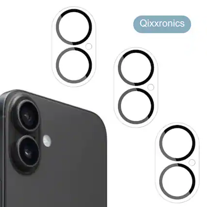 Front. Qixxronics - 3x Camera Lens Protector for iPhone 16 Tempered Glass Lens Cover Flim - Clear.
